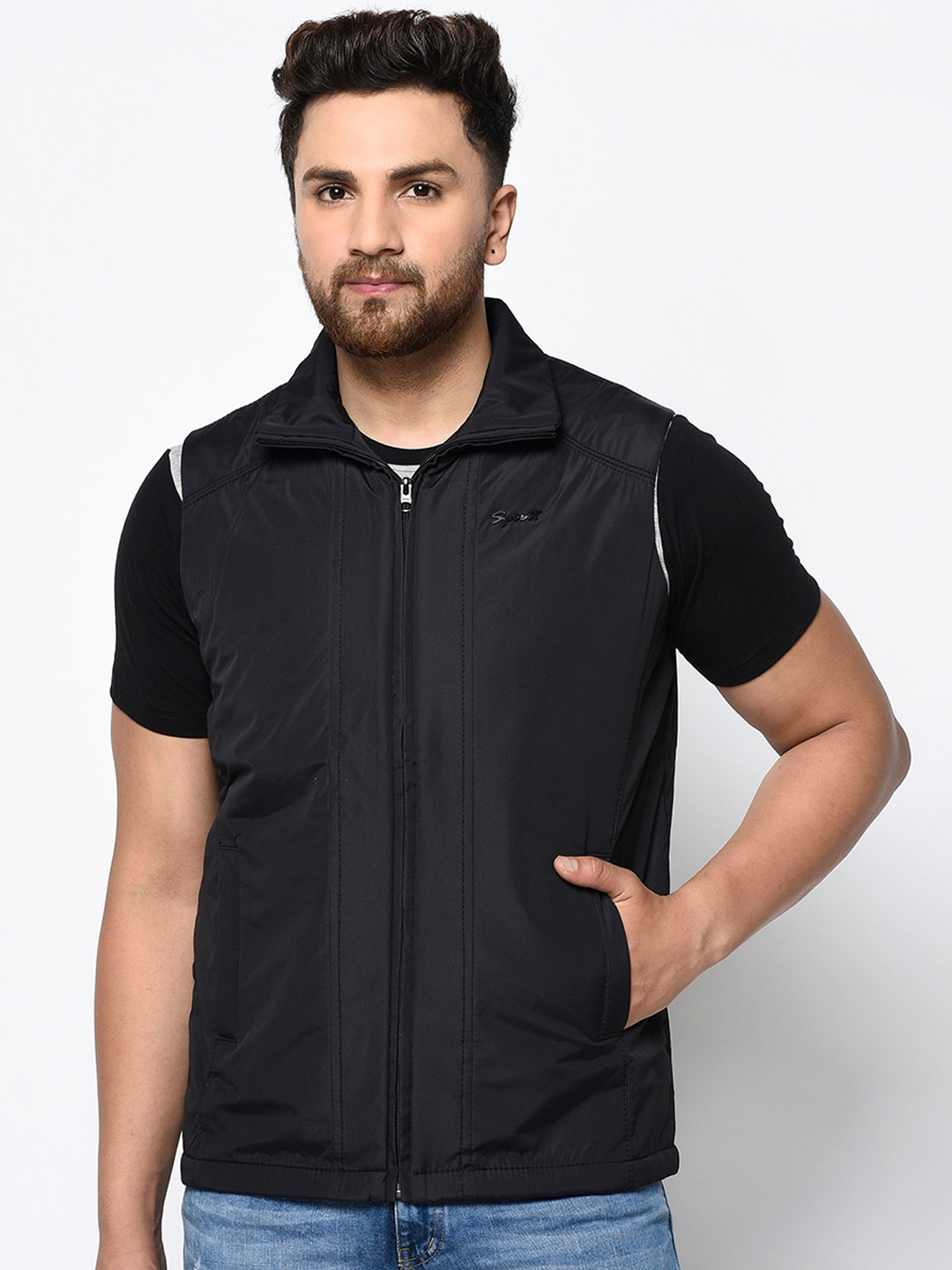 

Spirit Men Black Solid Sporty Jacket