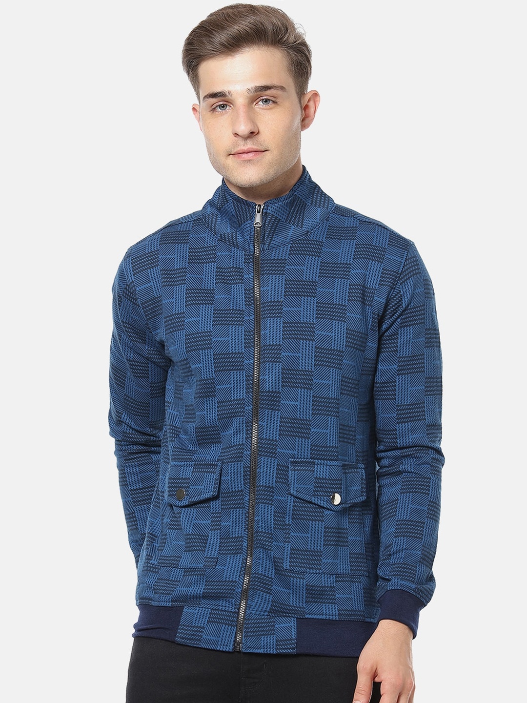 

Campus Sutra Men Navy Blue Printed Bomber Jacket
