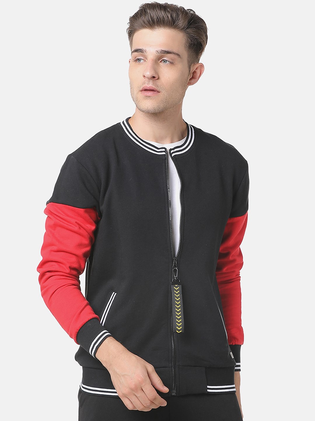 

Campus Sutra Men Black & Red Colourblocked Sweatshirt