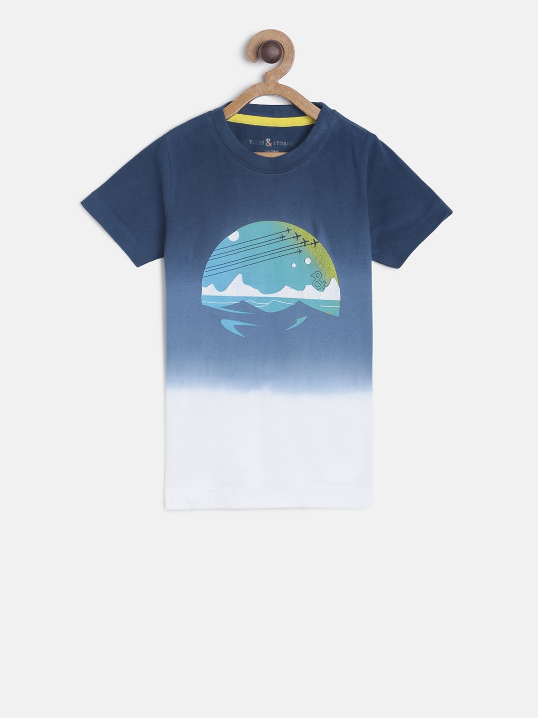 

TALES & STORIES Boys Navy Blue & White Printed Round Neck T-shirt