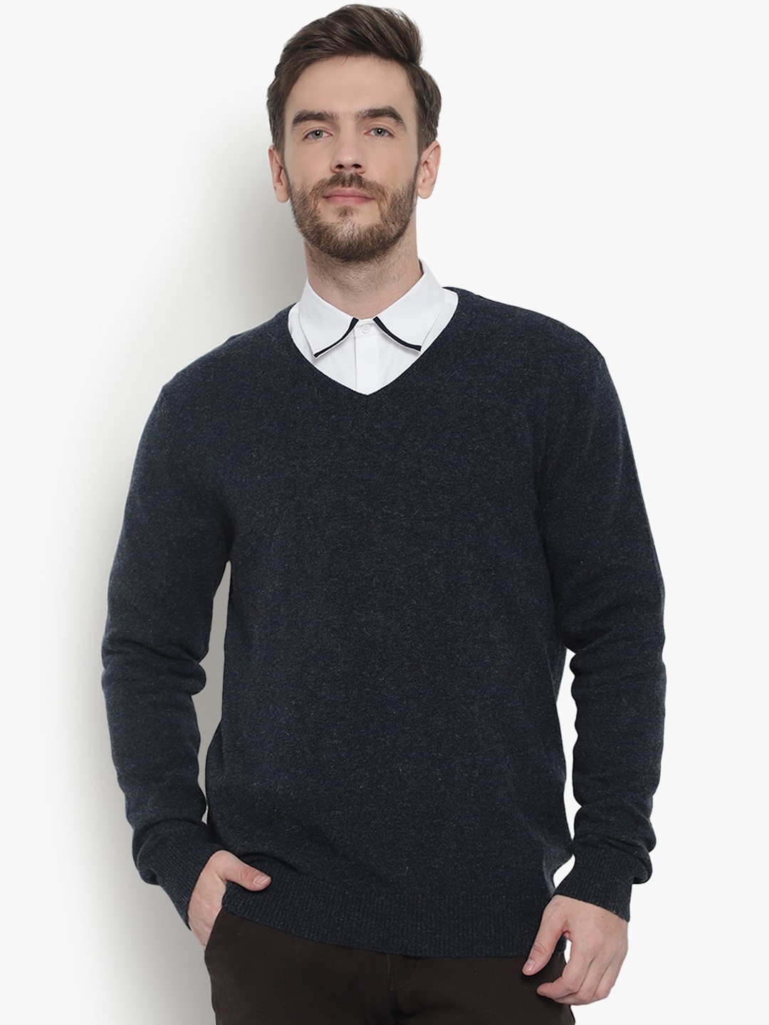 

ARMISTO Men Blue Solid Woolen Pullover Sweater