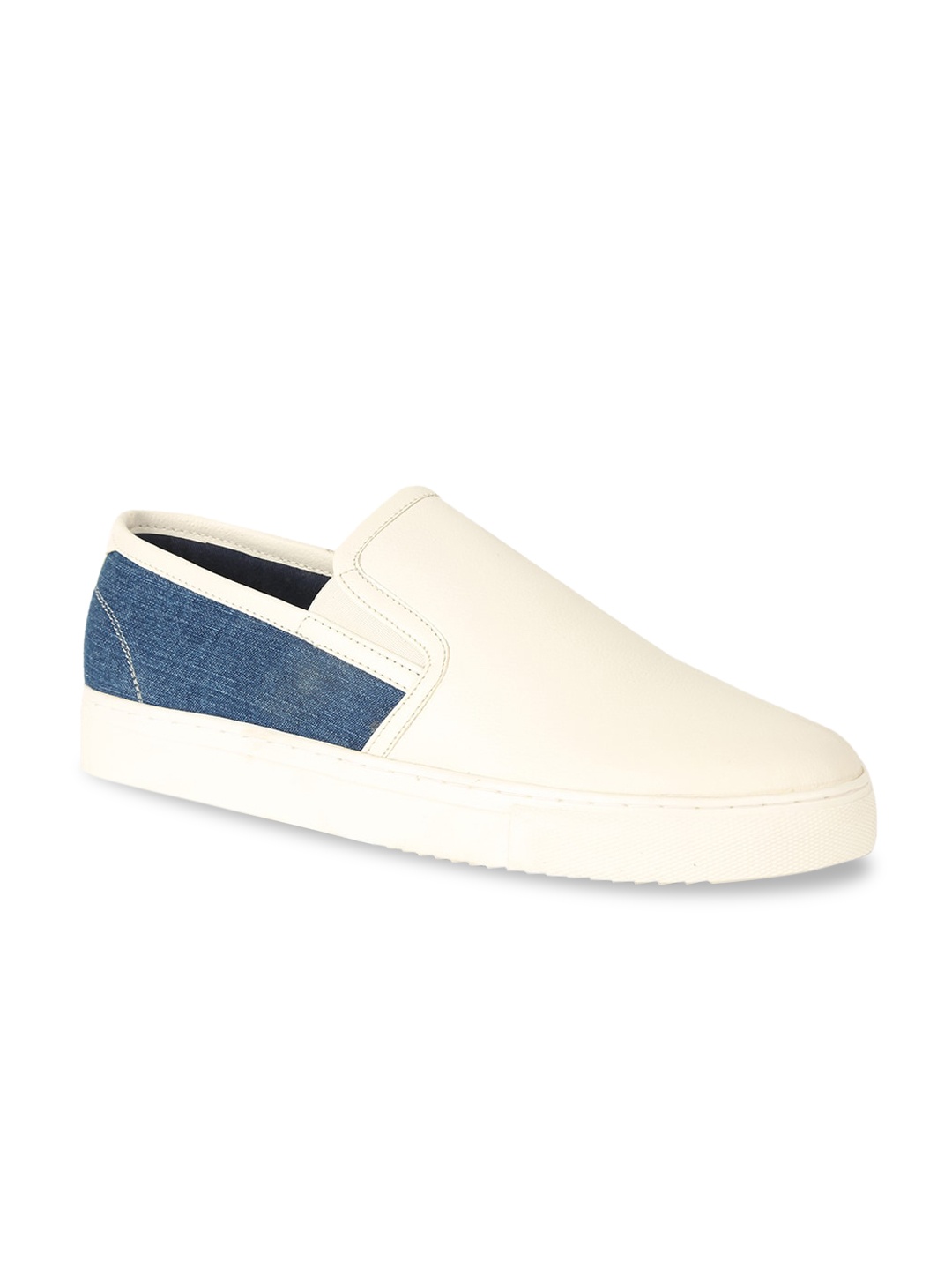 

Bata Men White & Blue Colourblocked Leather Slip-On Sneakers