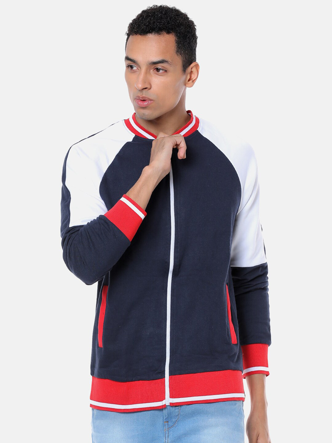 

Campus Sutra Men Blue Colourblocked Bomber Jacket