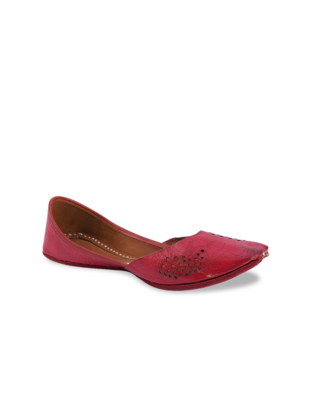 

DESI COLOUR Women Red Textured Leather Mojaris