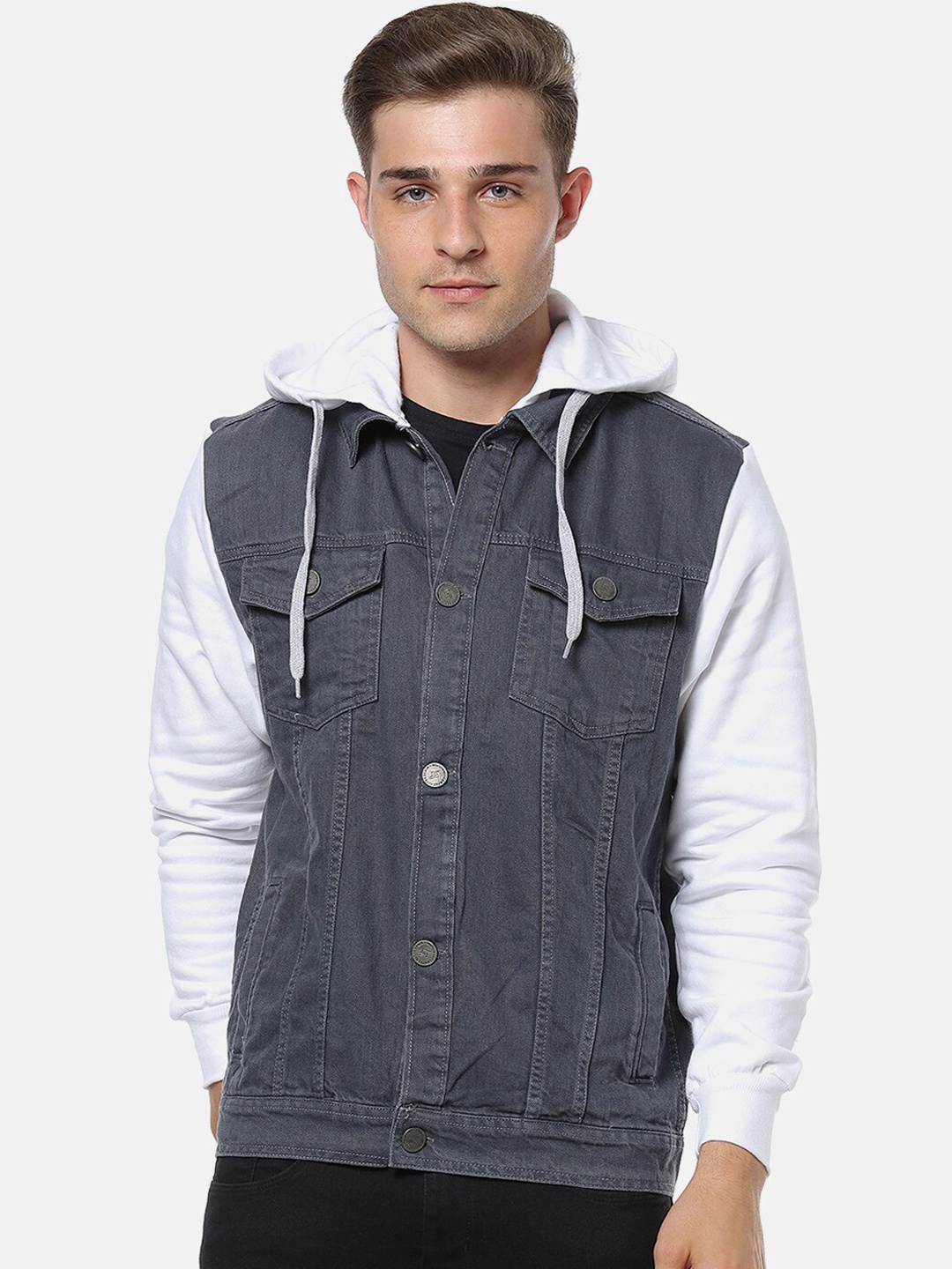 

Campus Sutra Men Charcoal Grey Colourblocked Bomber Jacket