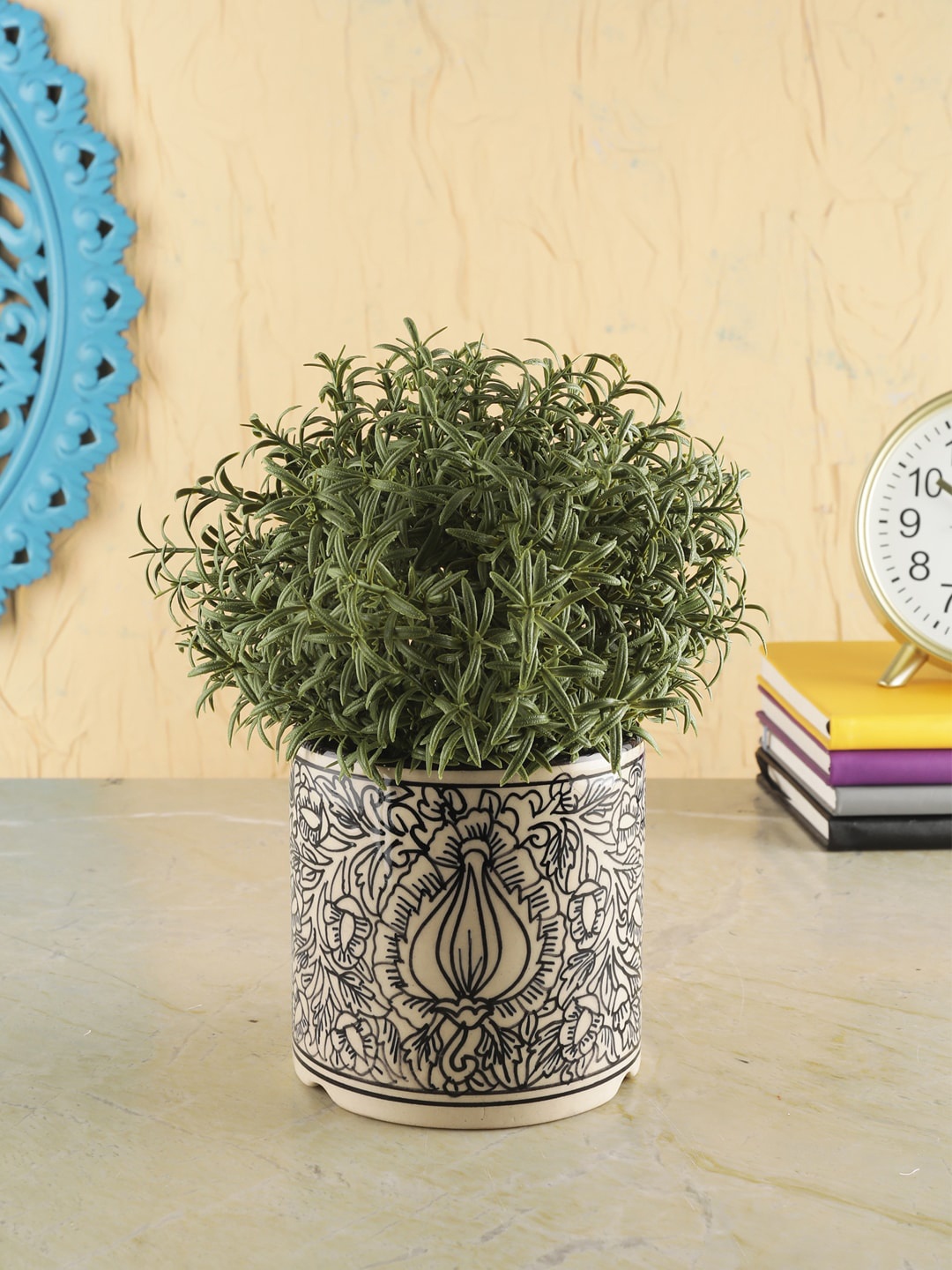 VarEesha Off White & Black Cylindrical Ceramic Planter
