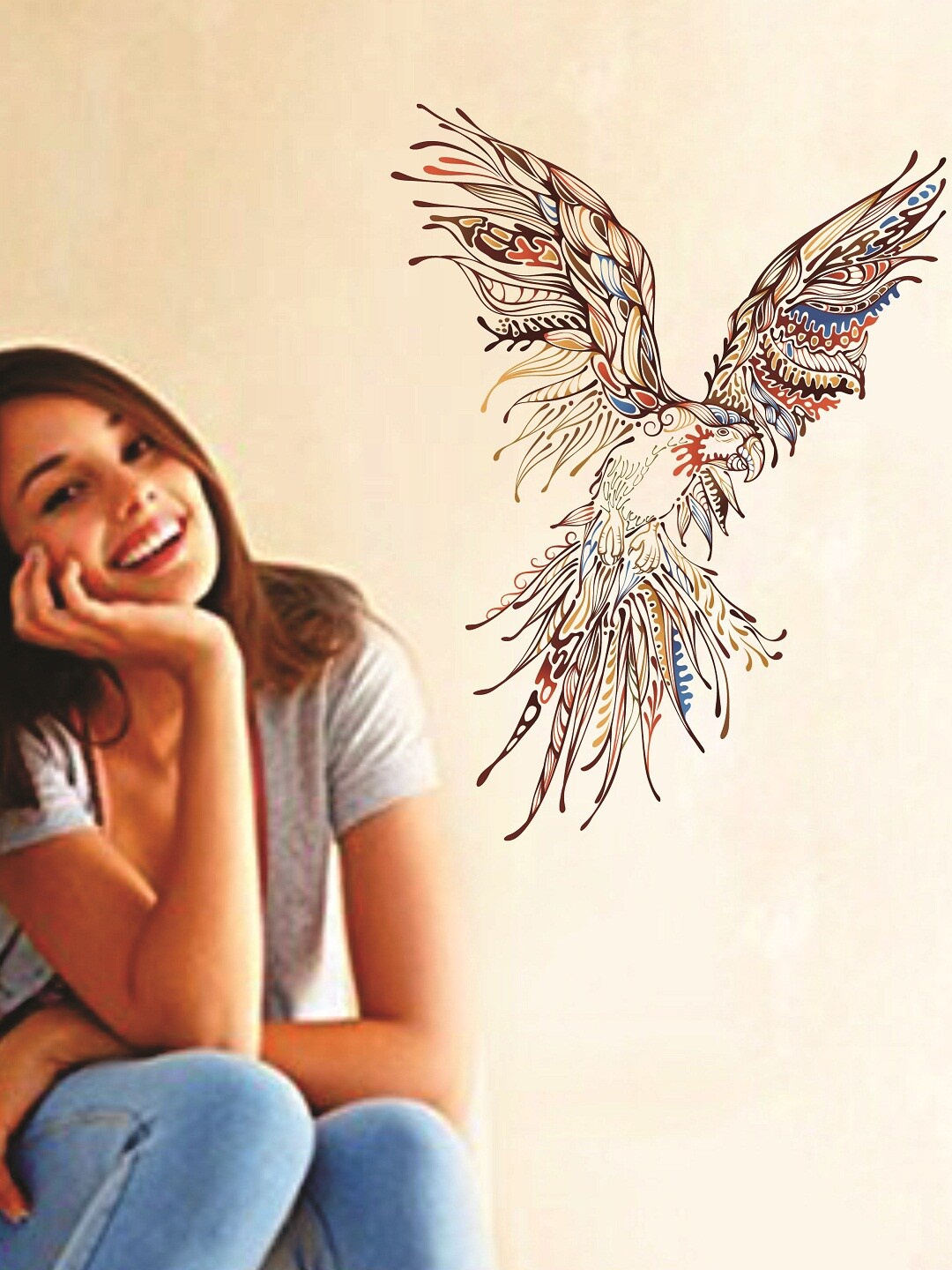 

WALLSTICK Brown & Blue Colourful Bird Large Vinyl Wall Sticker