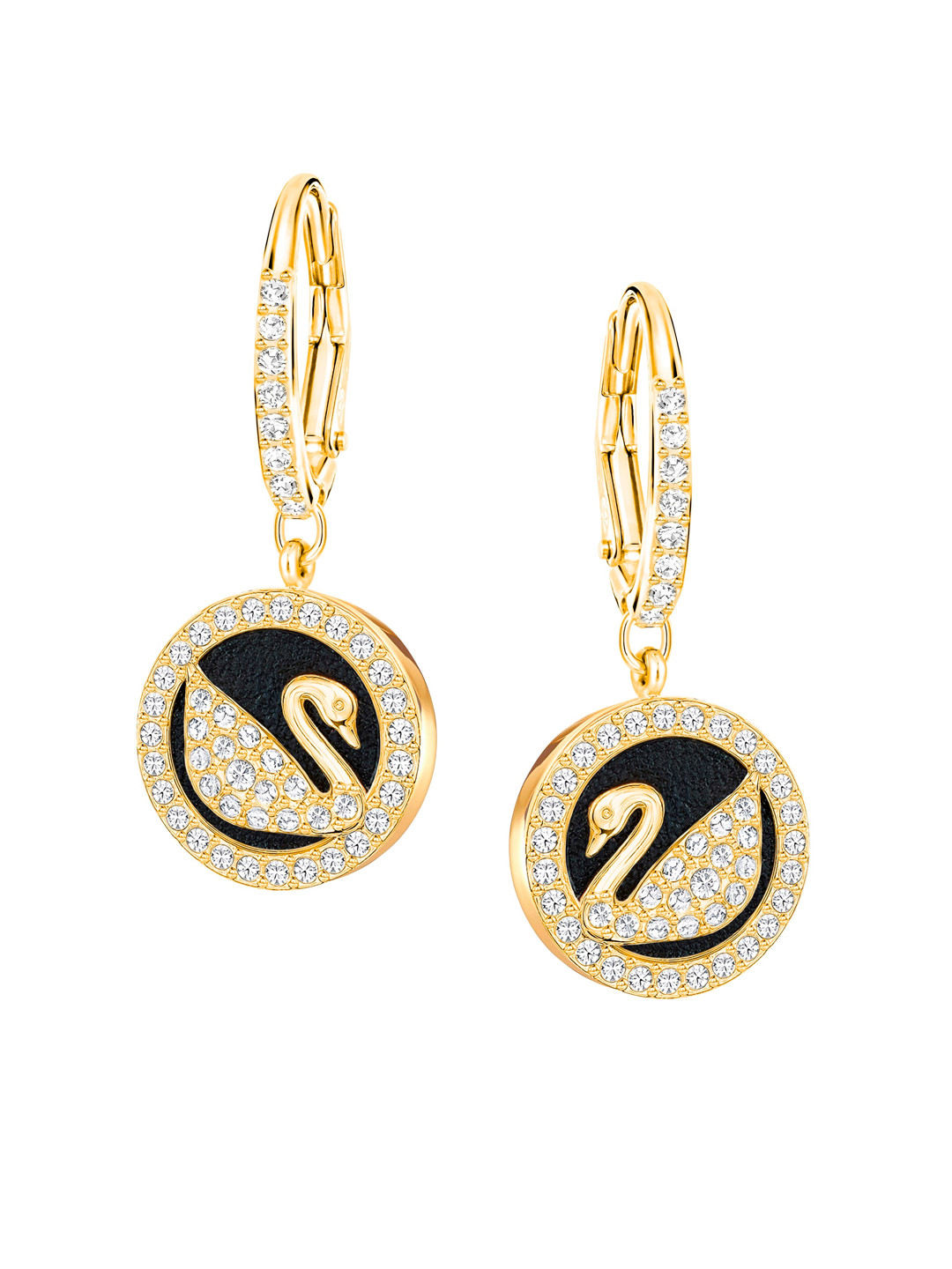 

SWAROVSKI Gold-Plated Leather Swan Pierced Earrings