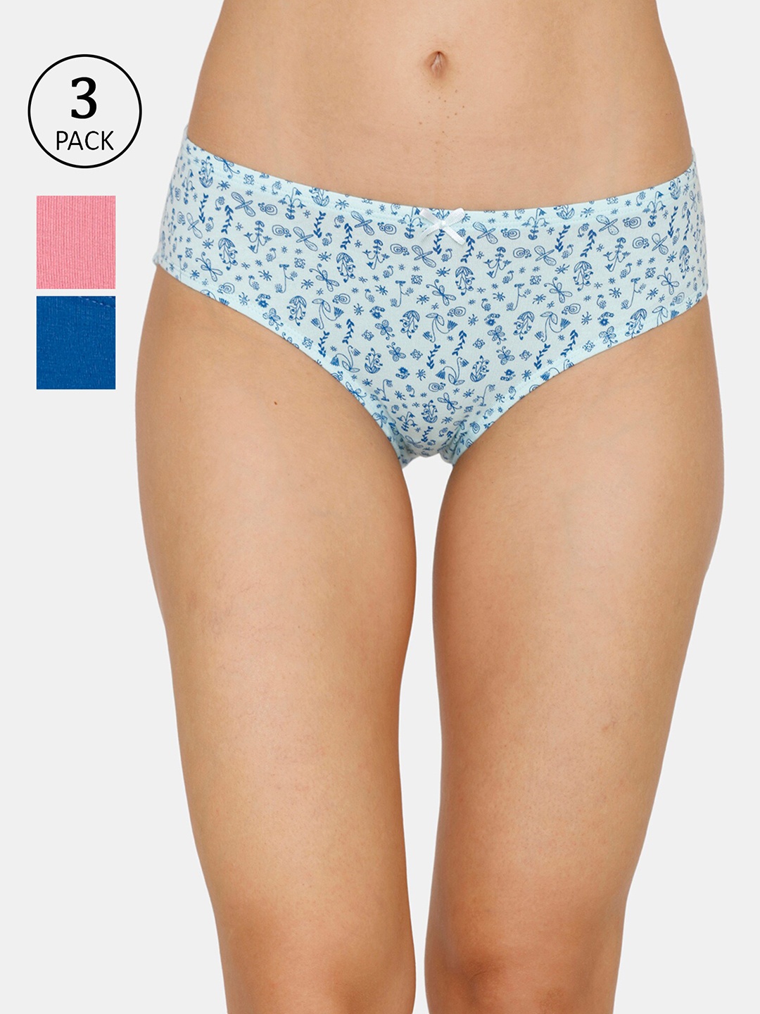 

Zivame Women Pack of 3 Blue & Pink Hipster Briefs ZI2414COREWHITP