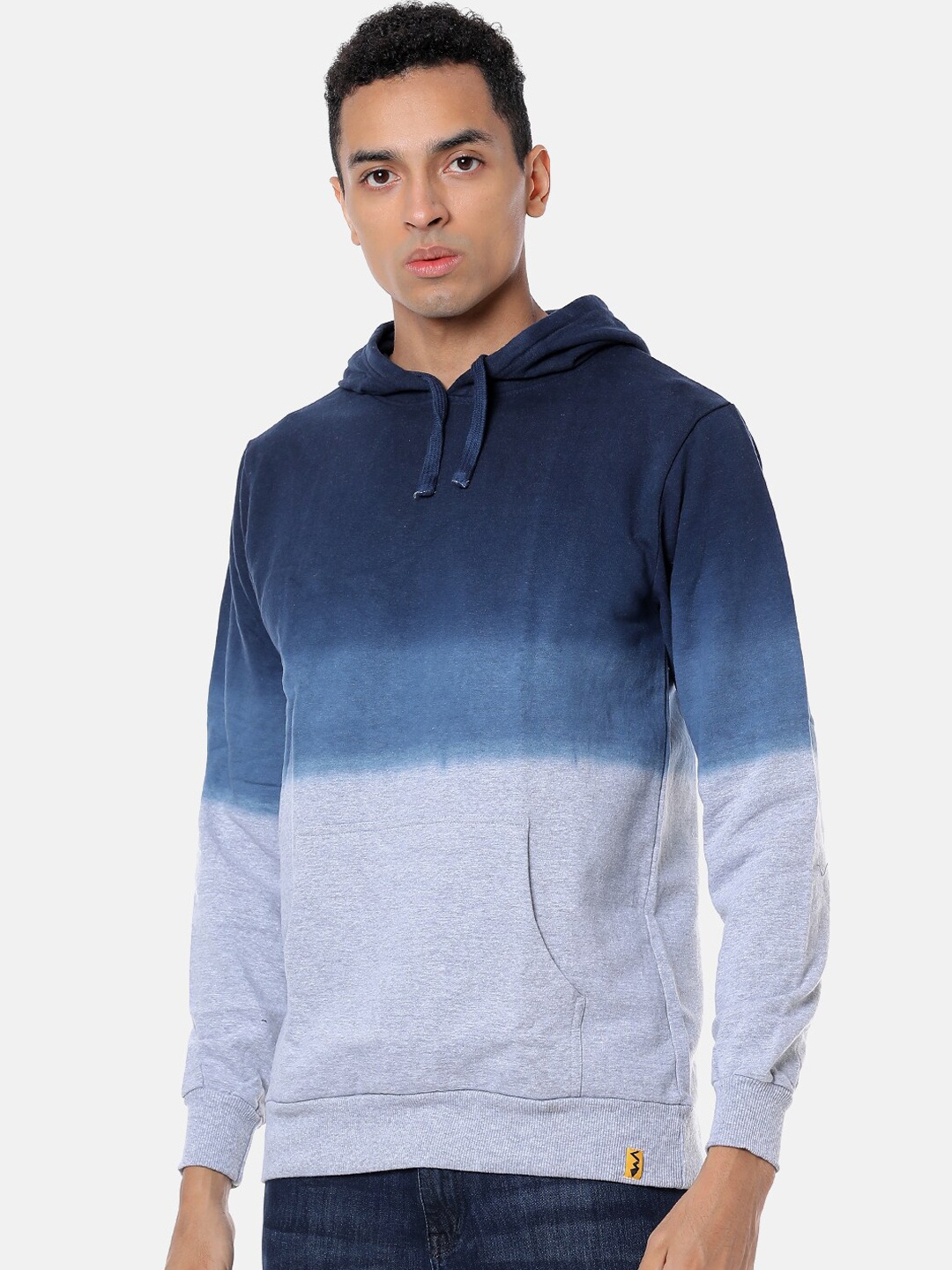 

Campus Sutra Men Blue & Grey Colourblocked Hooded Sweatshirt