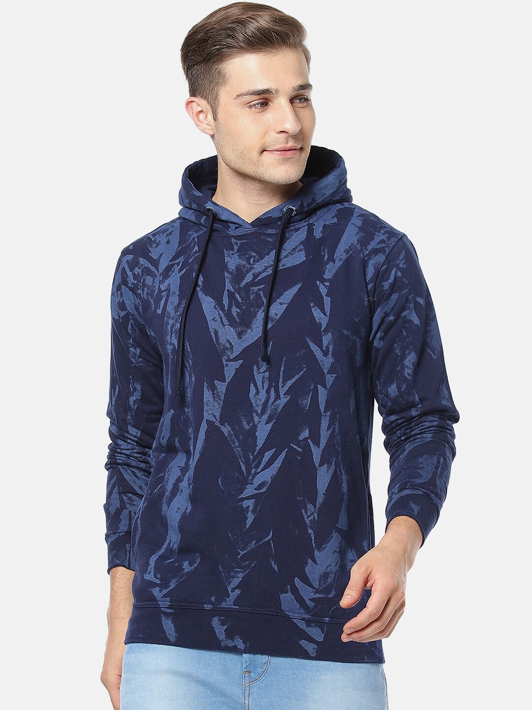 

Campus Sutra Men Navy Blue Printed Hooded Sweatshirt