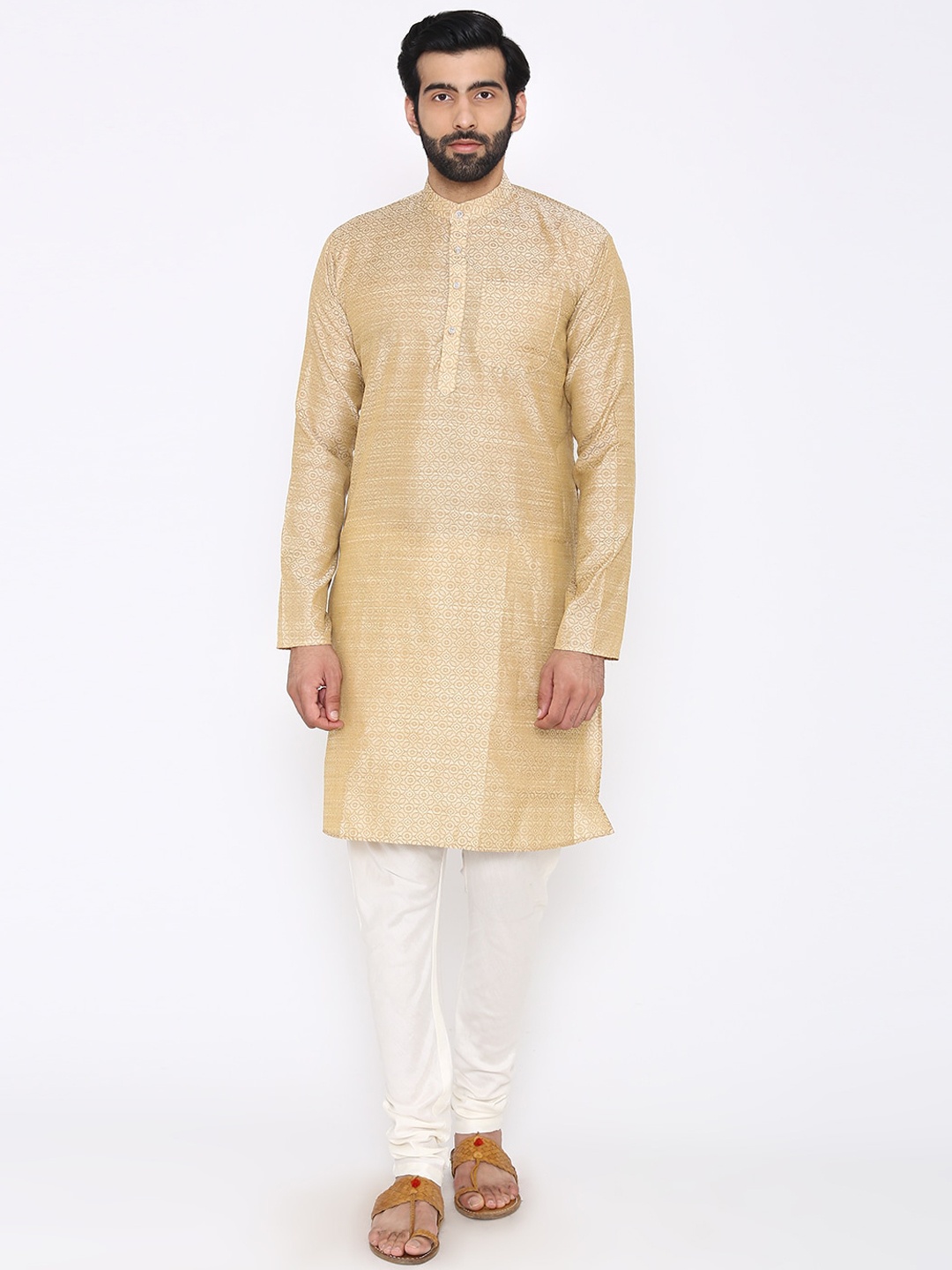 

Wintage Men Cream-Coloured & White Woven Design Kurta with Pyjamas