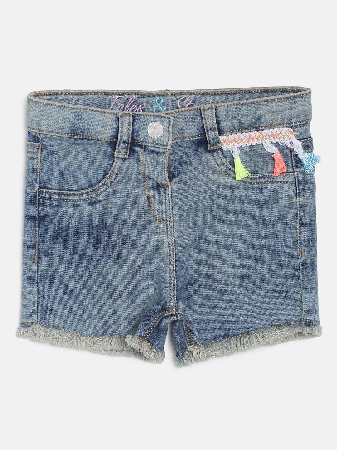 

TALES & STORIES Girls Blue Solid Regular Fit Denim Shorts