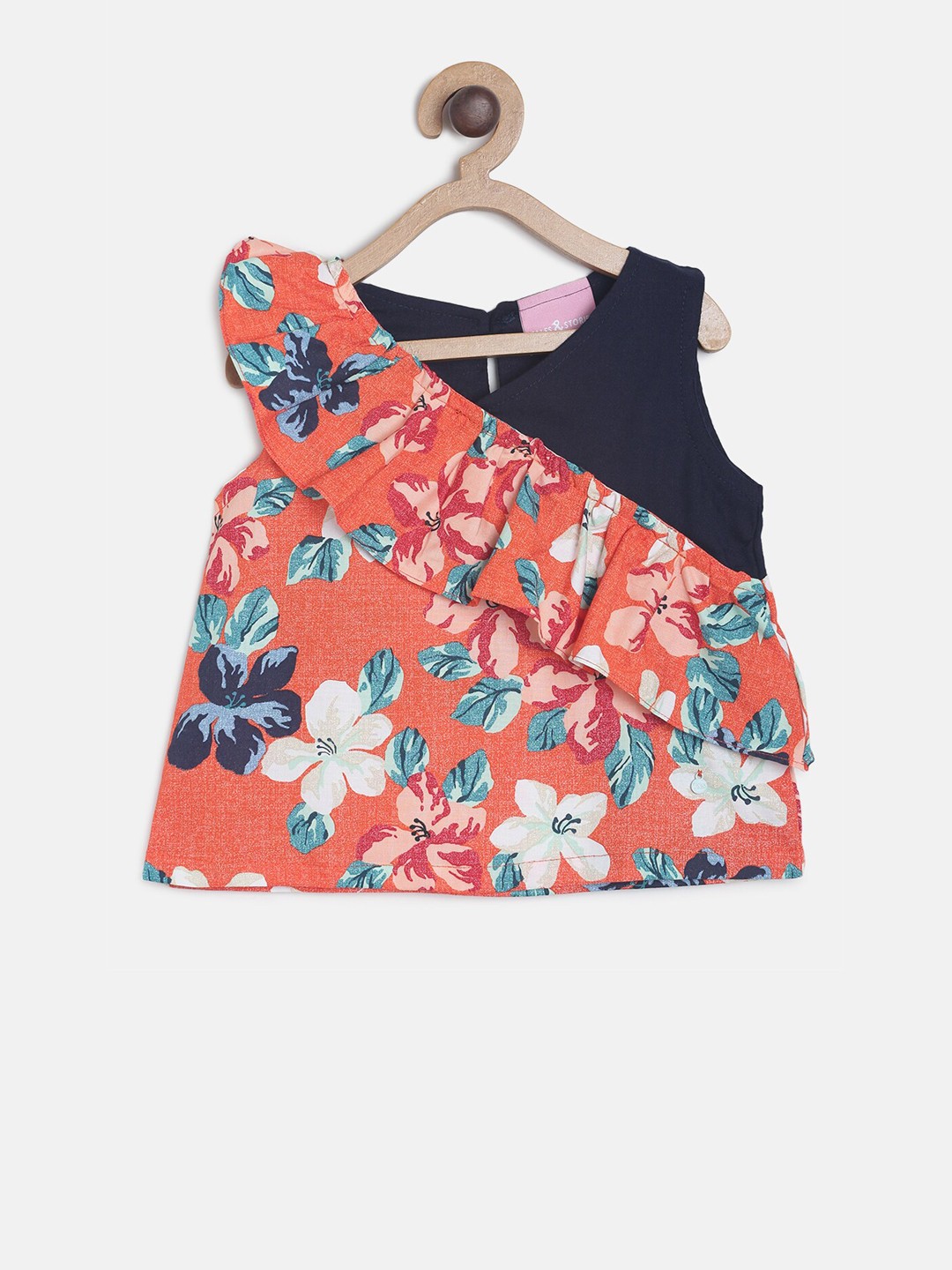 

TALES & STORIES Girls Orange Printed A-Line Pure Cotton Top