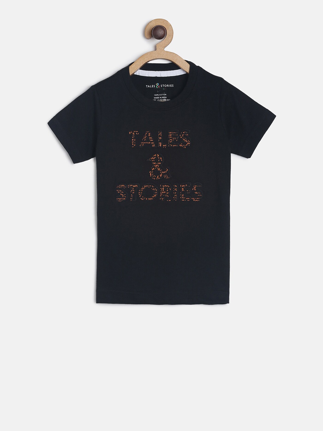 

TALES & STORIES Boys Black Printed Round Neck T-shirt