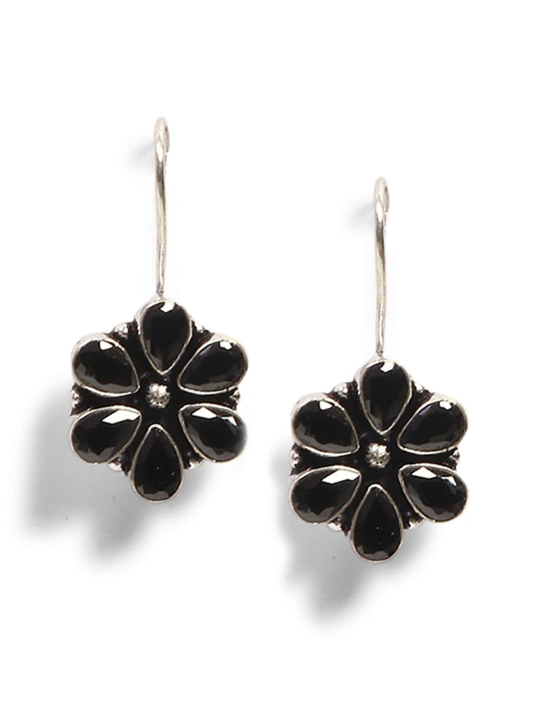 

Infuzze Silver-Plated & Black Handcrafted Floral Drop Earrings
