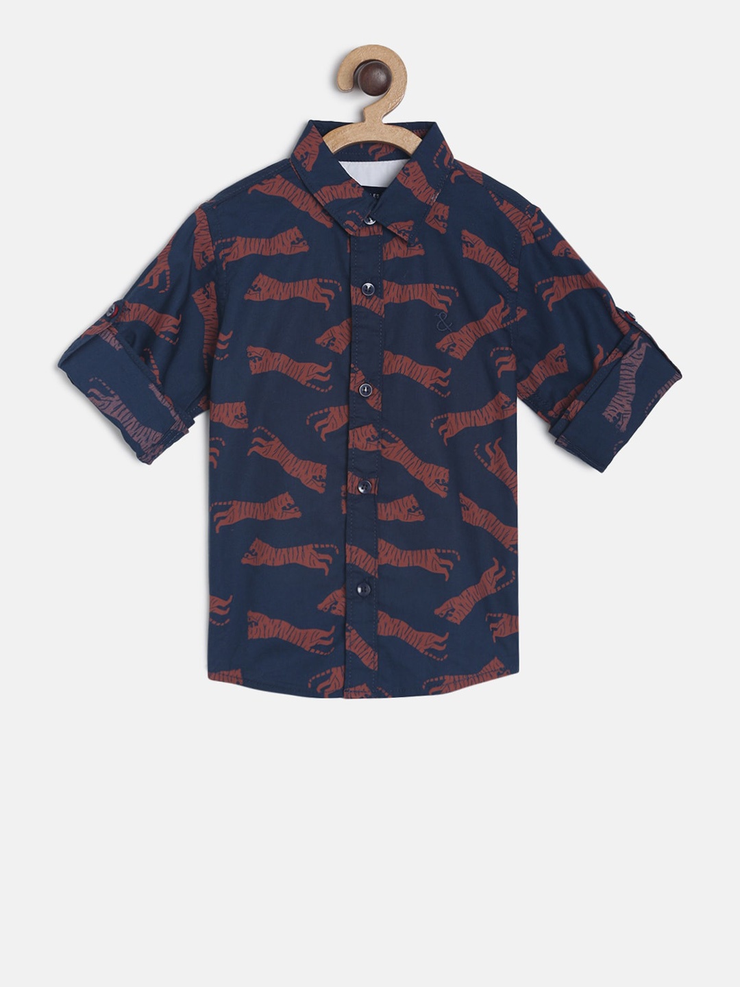 

TALES & STORIES Boys Navy Blue & Brown Regular Fit Printed Casual Shirt