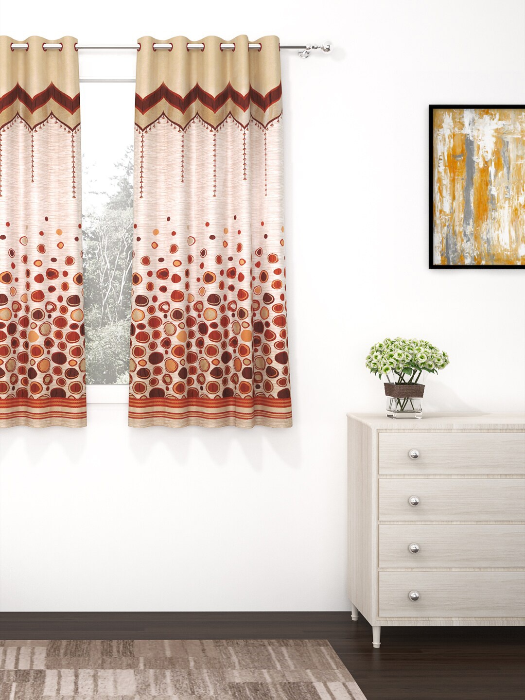 

Story@home Rust Brown & Cream-Coloured Premium Jacquard 350GSM Room Darkening Eyelet Single Window Curtain