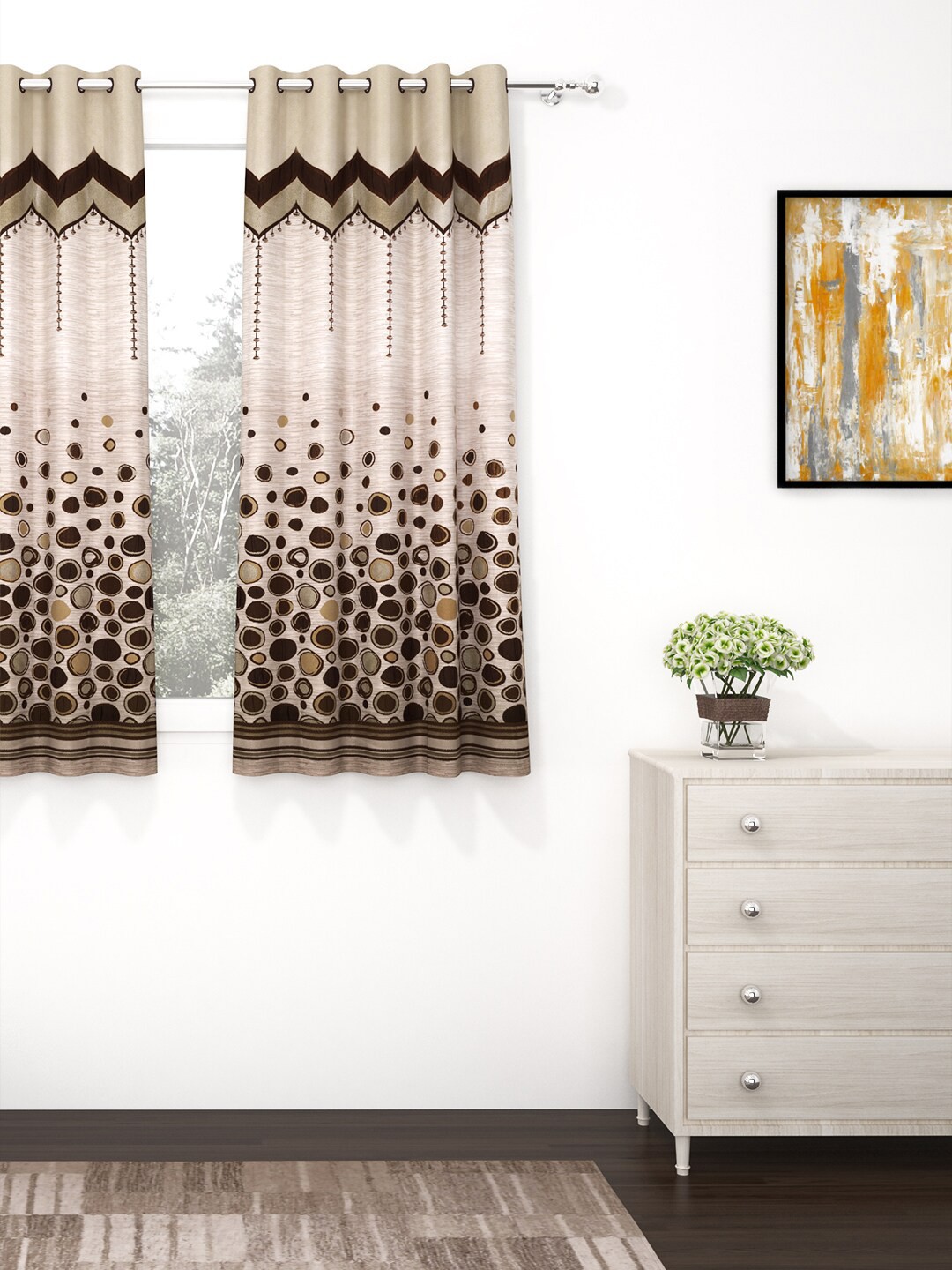 

Story@home Brown Premium Jacquard 350GSM Room Darkening Eyelet Single Window Curtain