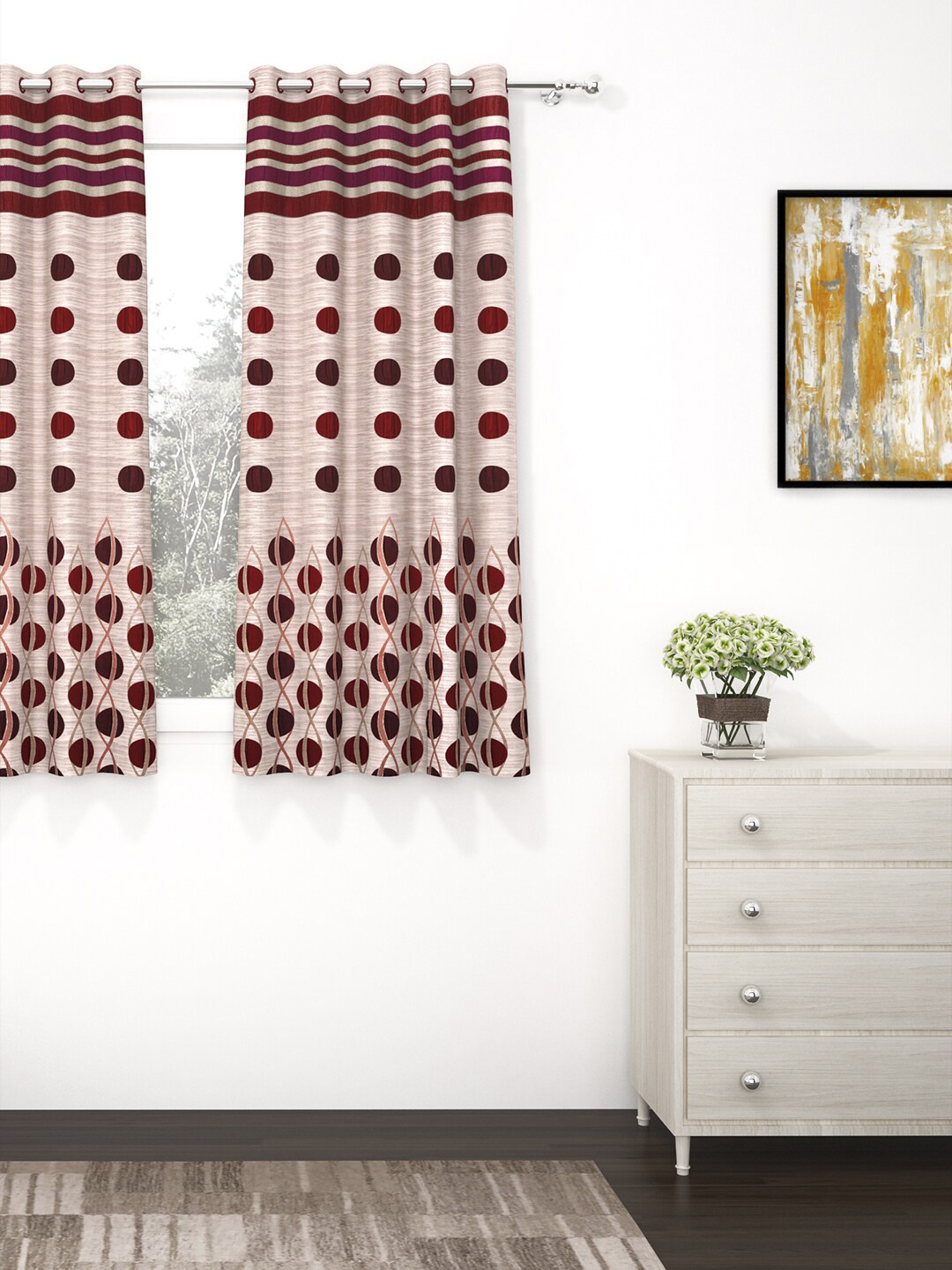 

Story@home Pink Set of 2 Premium Jacquard 350GSM Room Darkening Eyelet Window Curtains
