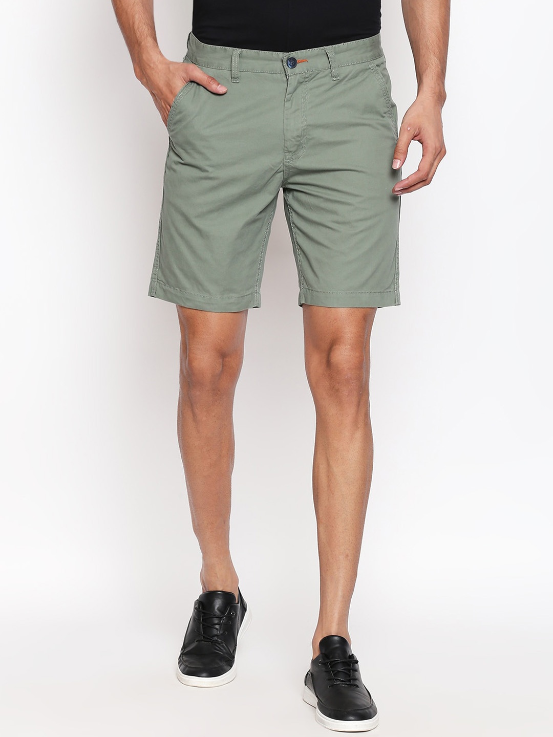 

Urban Ranger by pantaloons Men Olive Green Solid Slim Fit Regular Shorts