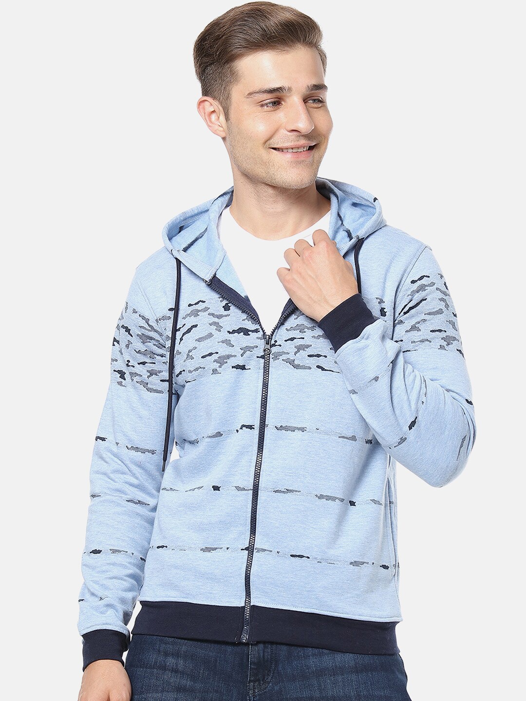 

Campus Sutra Men Blue Printed Hooded Sweatshirt