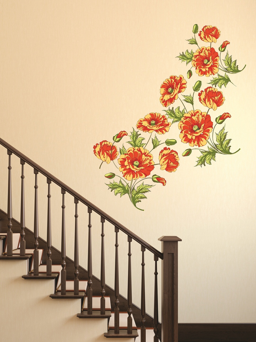 

WALLSTICK Orange & Green Floral Large Vinyl Wall Sticker
