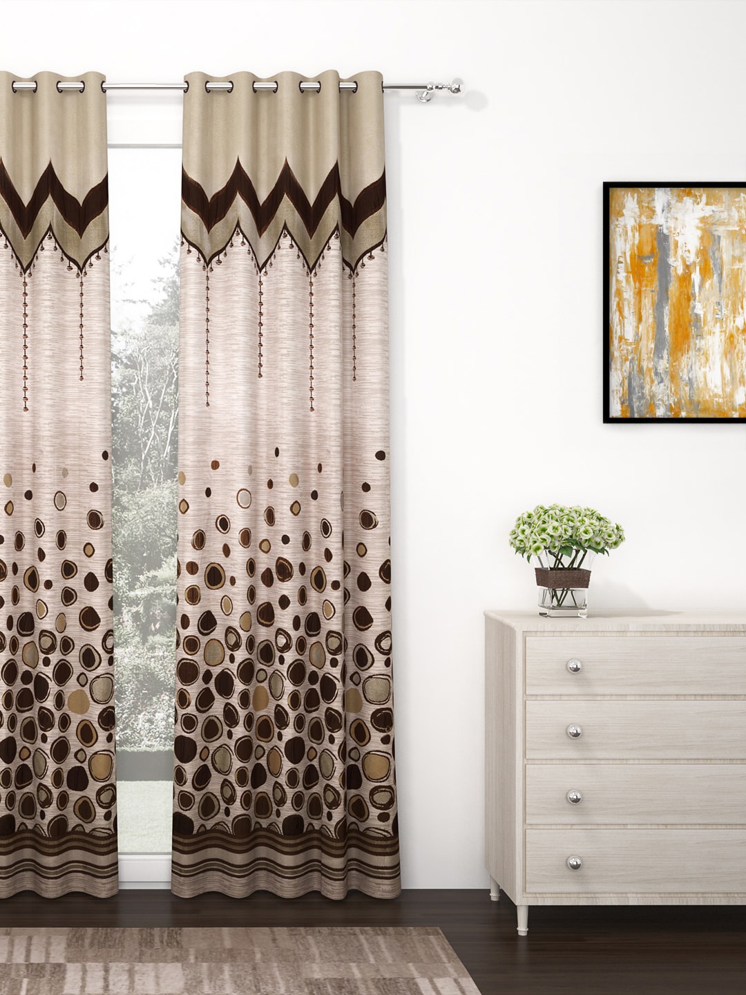 

Story@home Beige Premium Jacquard 350GSM Room Darkening Eyelet Single Door Curtain