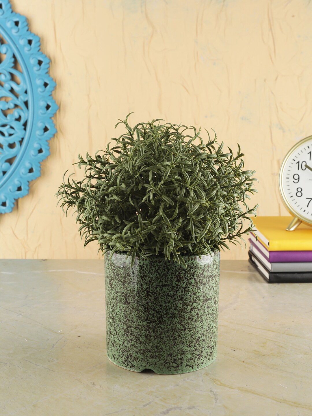 

VarEesha Olive Green Printed Round Planter