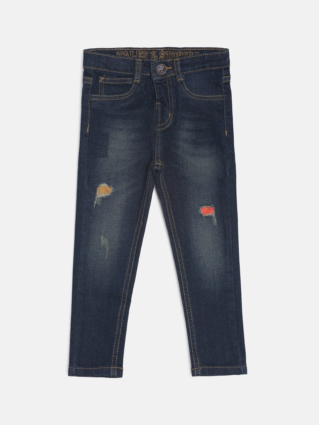 

TALES & STORIES Boys Navy Blue Slim Fit Mid-Rise Mildly Distressed Jeans