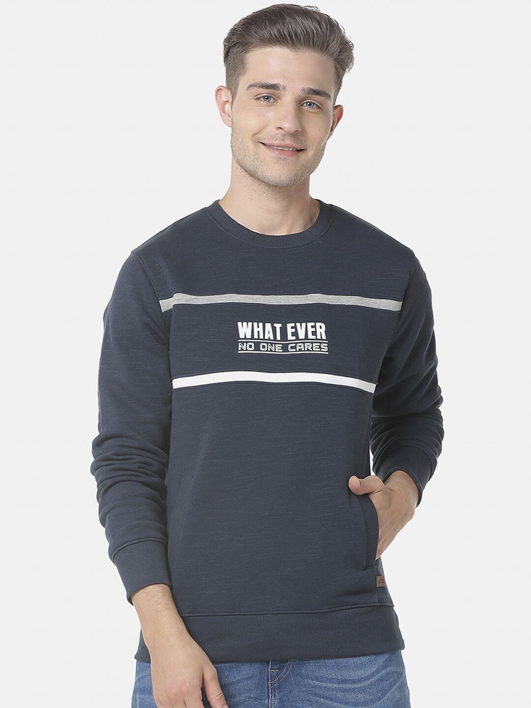 

Campus Sutra Men Navy Blue Printed Sweatshirt
