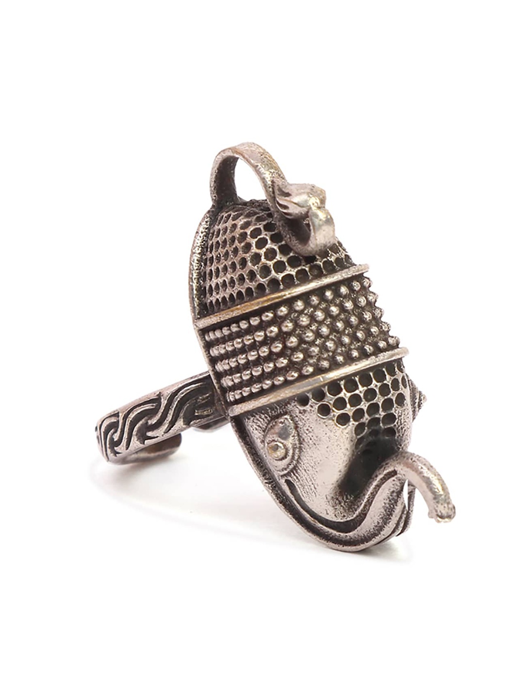 

Infuzze Oxidised Silver-Plated Elephant-Shaped Finger Ring