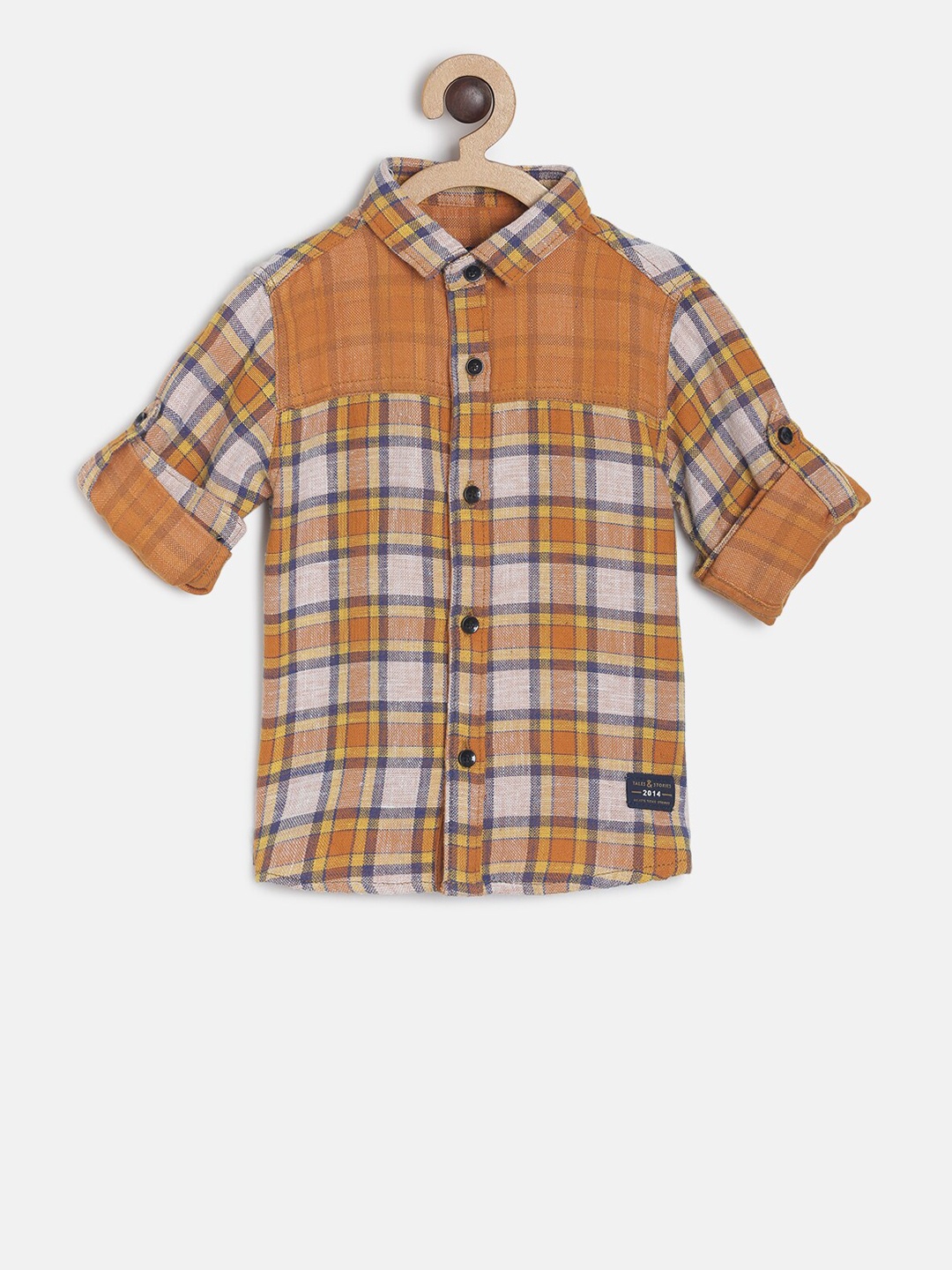 

TALES & STORIES Boys Mustard Yellow & White Regular Fit Checked Casual Shirt