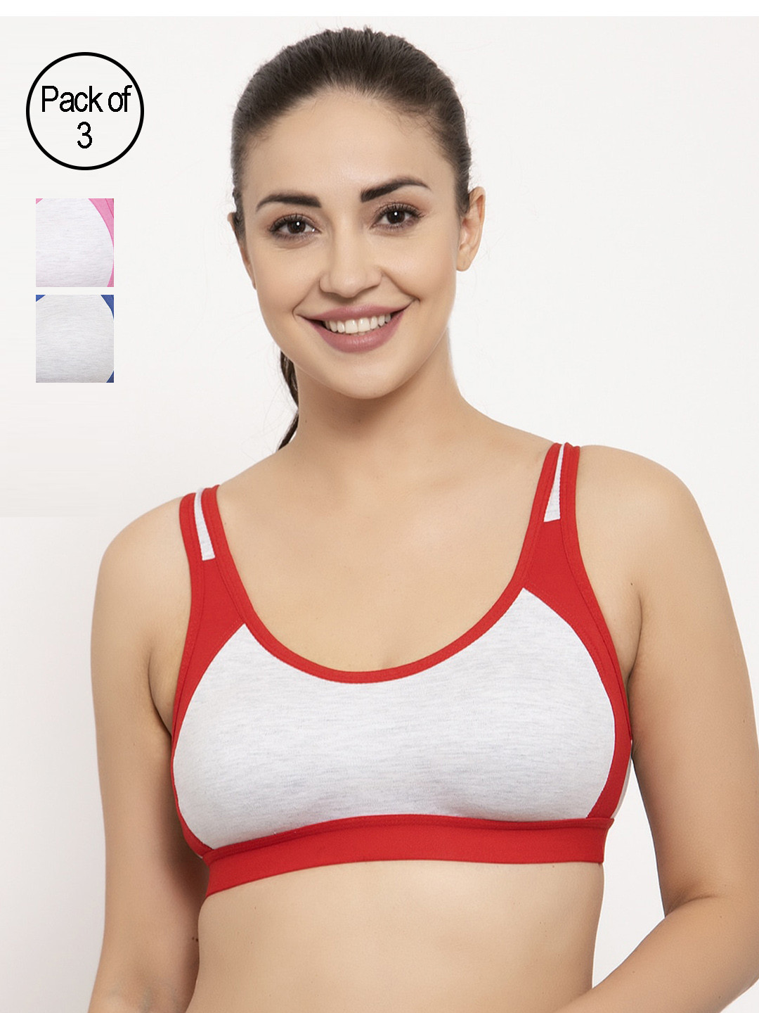 

GRACIT Pack Of 3 Colourblocked Non-Wired Non Padded Sports Bras PW16-03-05-10-28B, Red