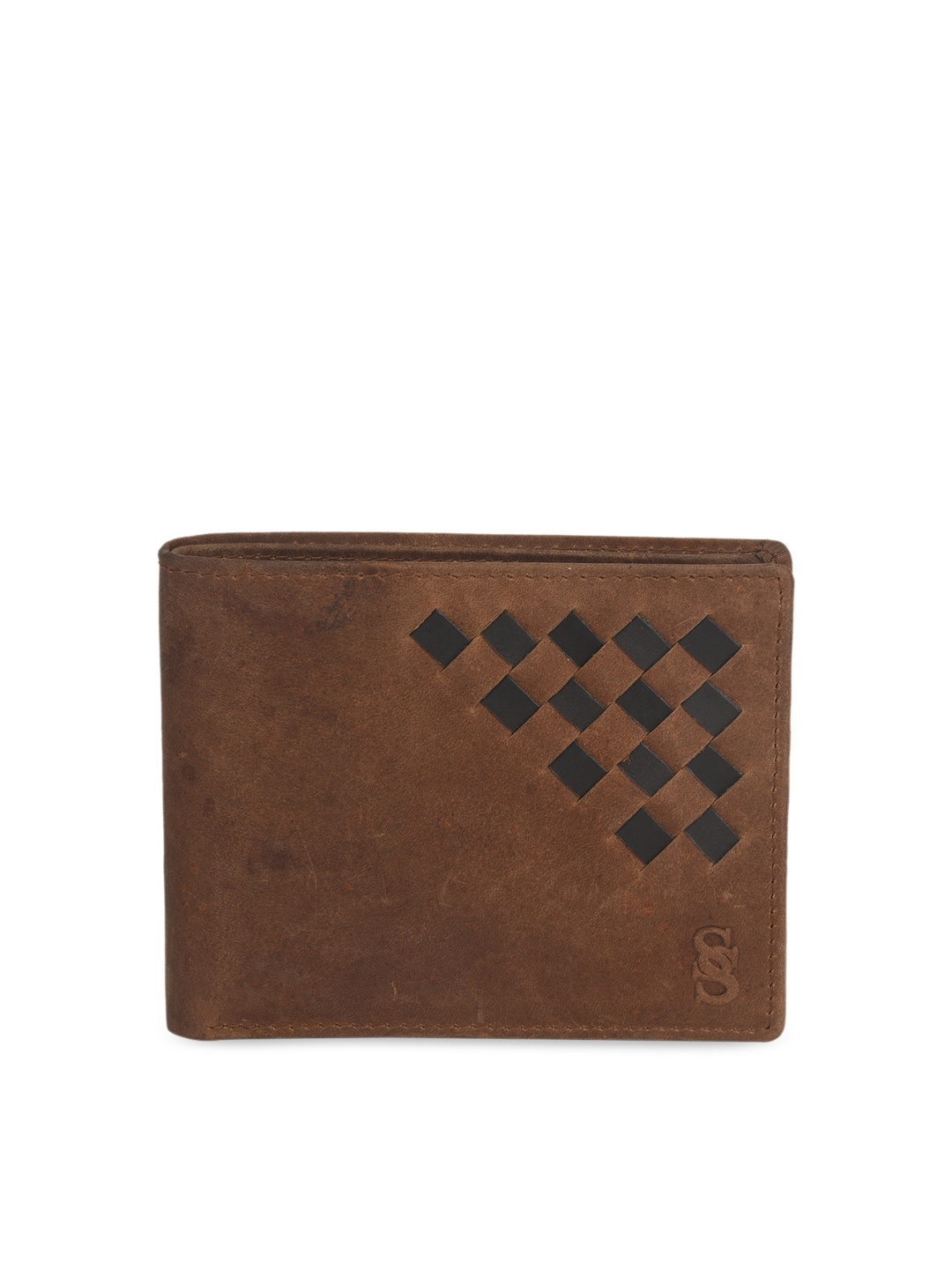 

Second SKIN Men Tan Brown Woven Design Genuine Leather Two Fold Wallet