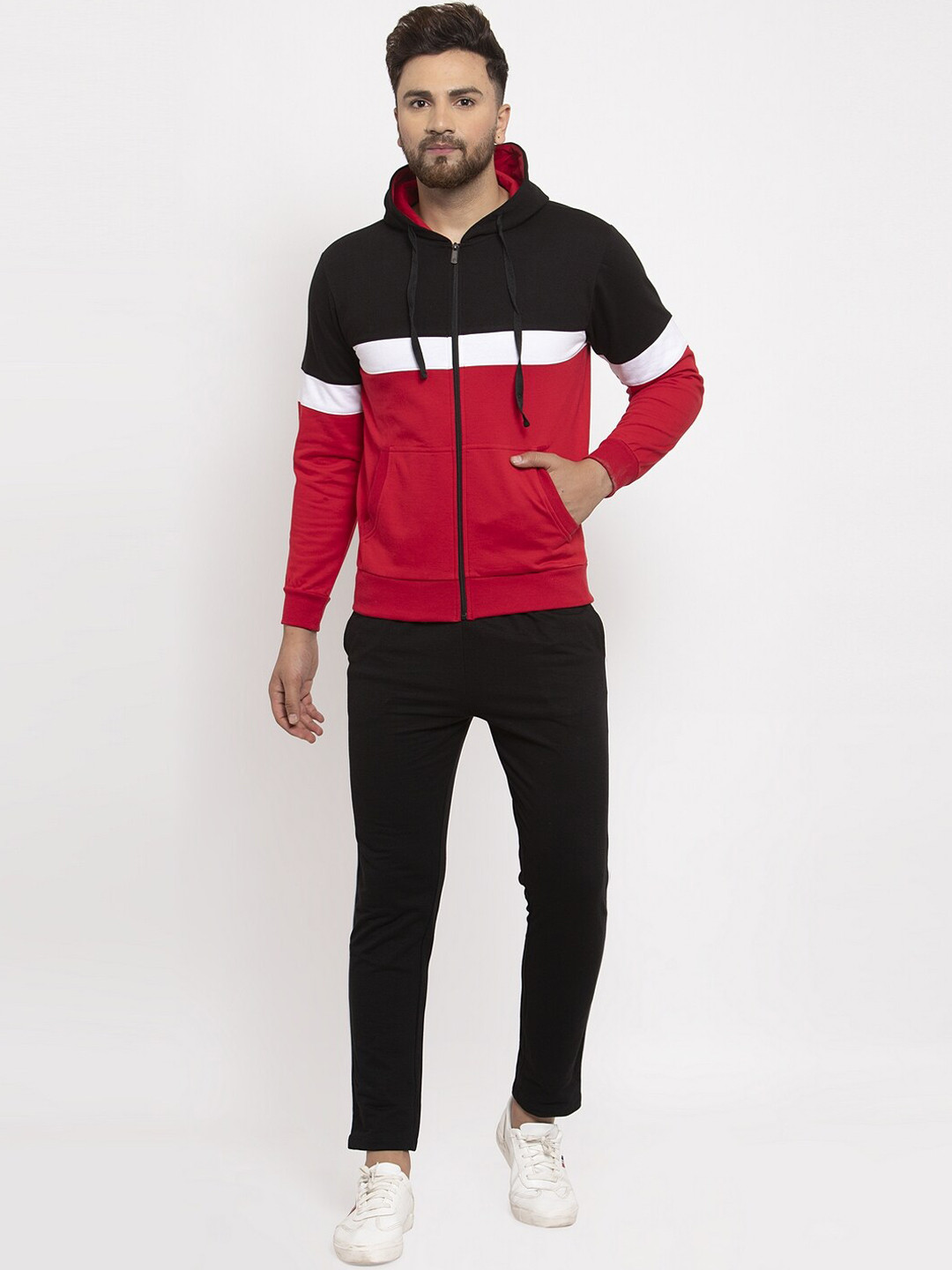 

WILD WEST Men Black & Red Colourblocked Tracksuit