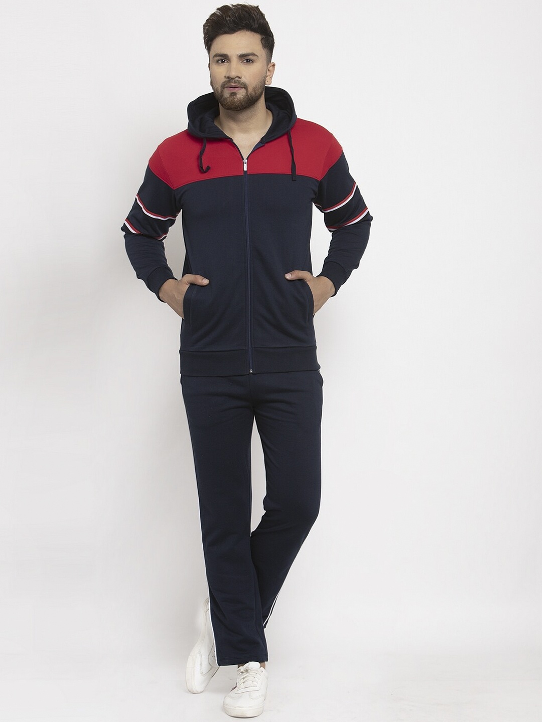 

WILD WEST Men Navy Blue & Red Colourblocked Tracksuit