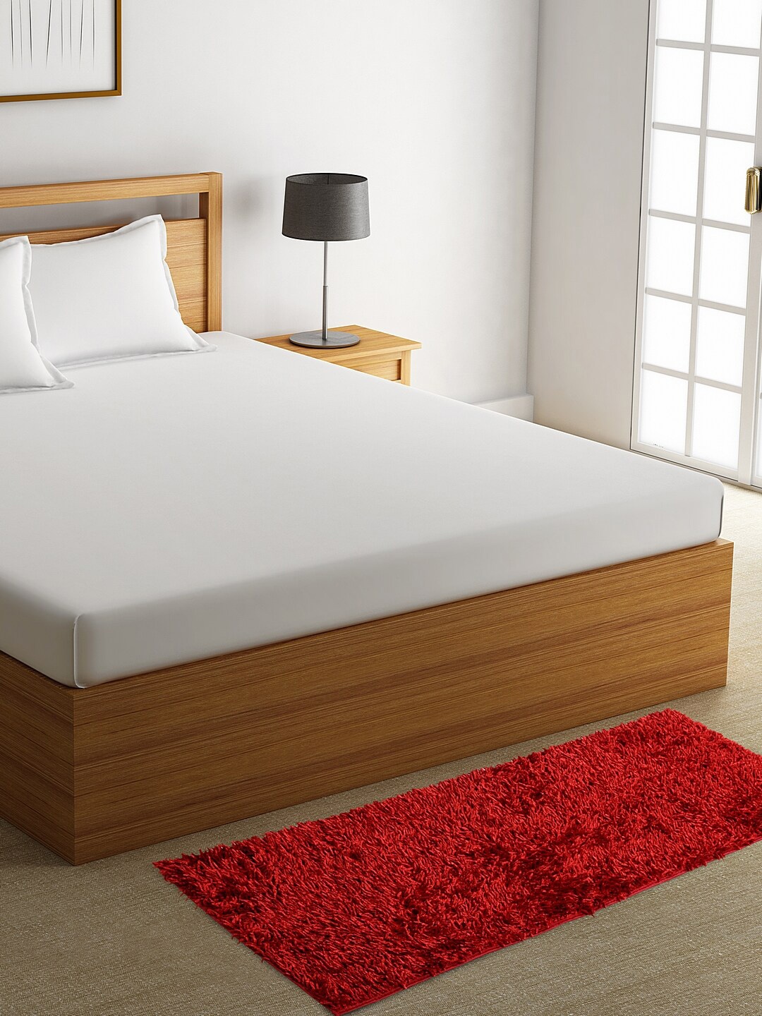 

HOSTA HOMES Maroon Solid Shaggy Fur Bed Runner