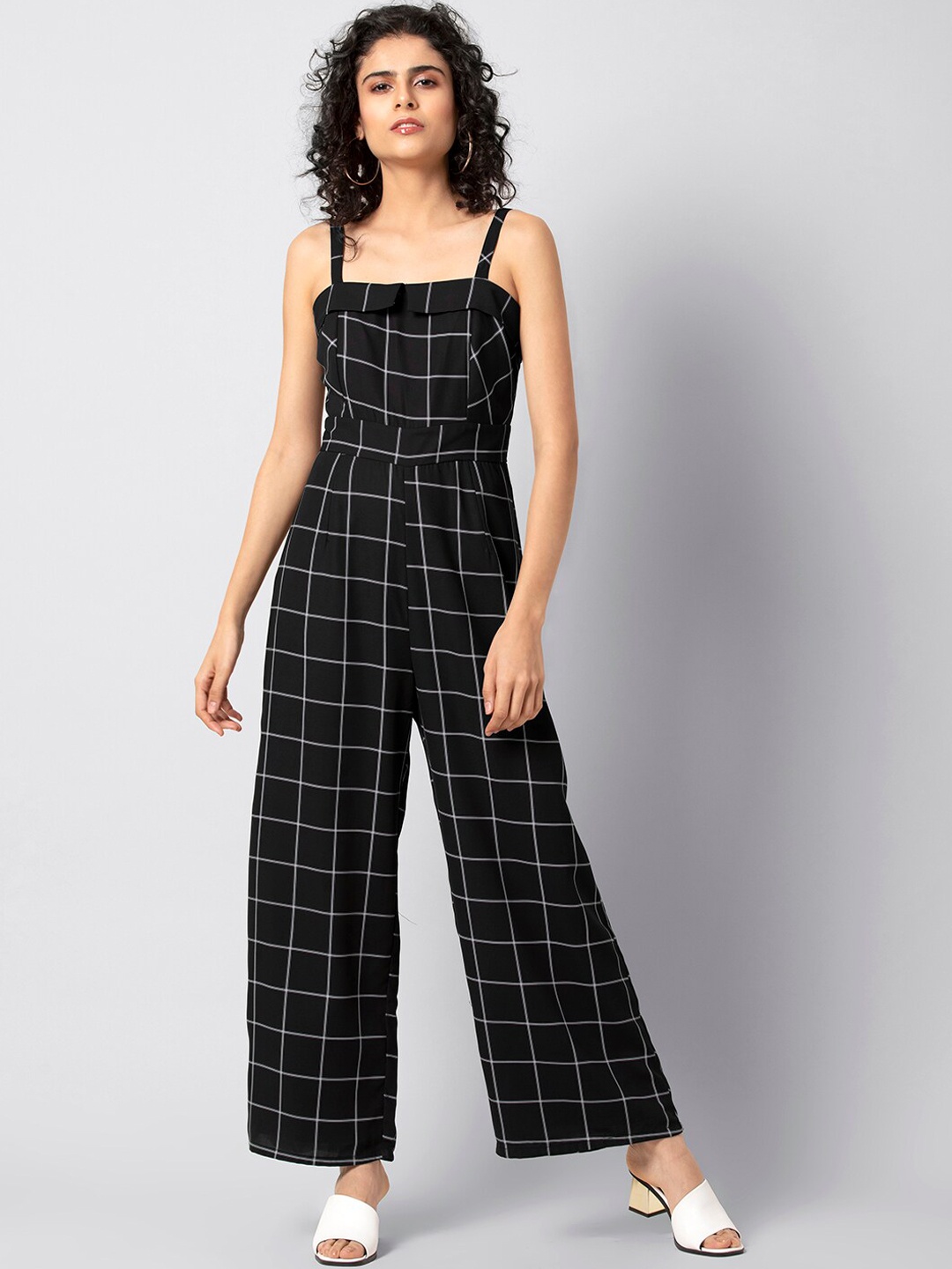 

FabAlley Women Black & White Checked Basic Jumpsuit