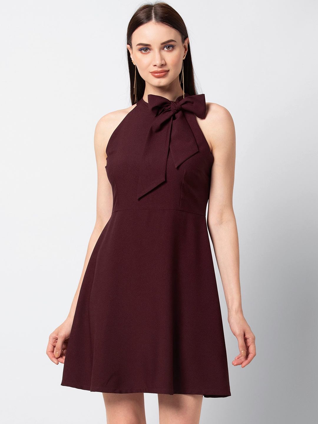 

FabAlley Women Maroon Solid Fit and Flare Dress