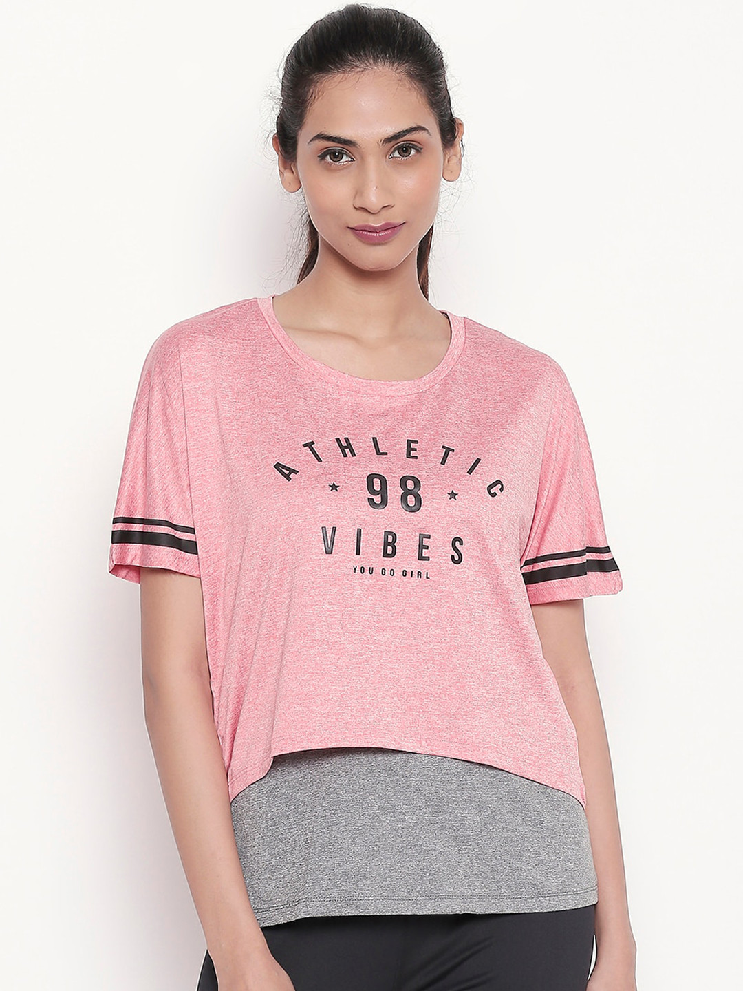 

Ajile by Pantaloons Women Pink & Grey Colourblocked Layered T-shirt