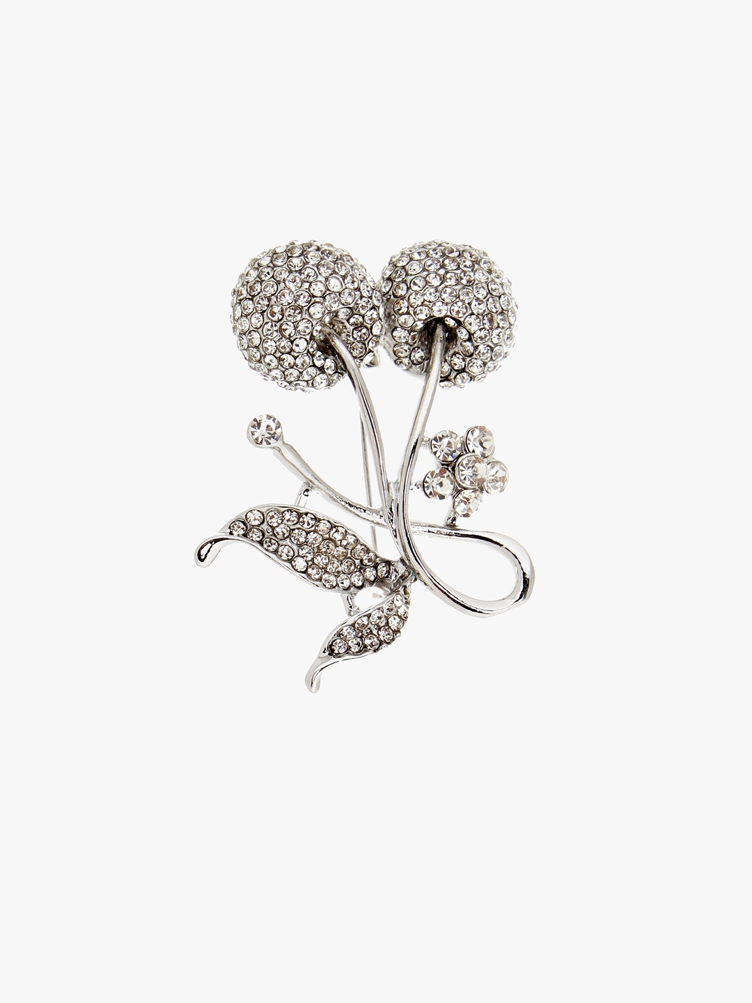 

LUCKY JEWELLERY Unisex Silver-Toned & White Stone-Studded Flower-Shaped Brooch