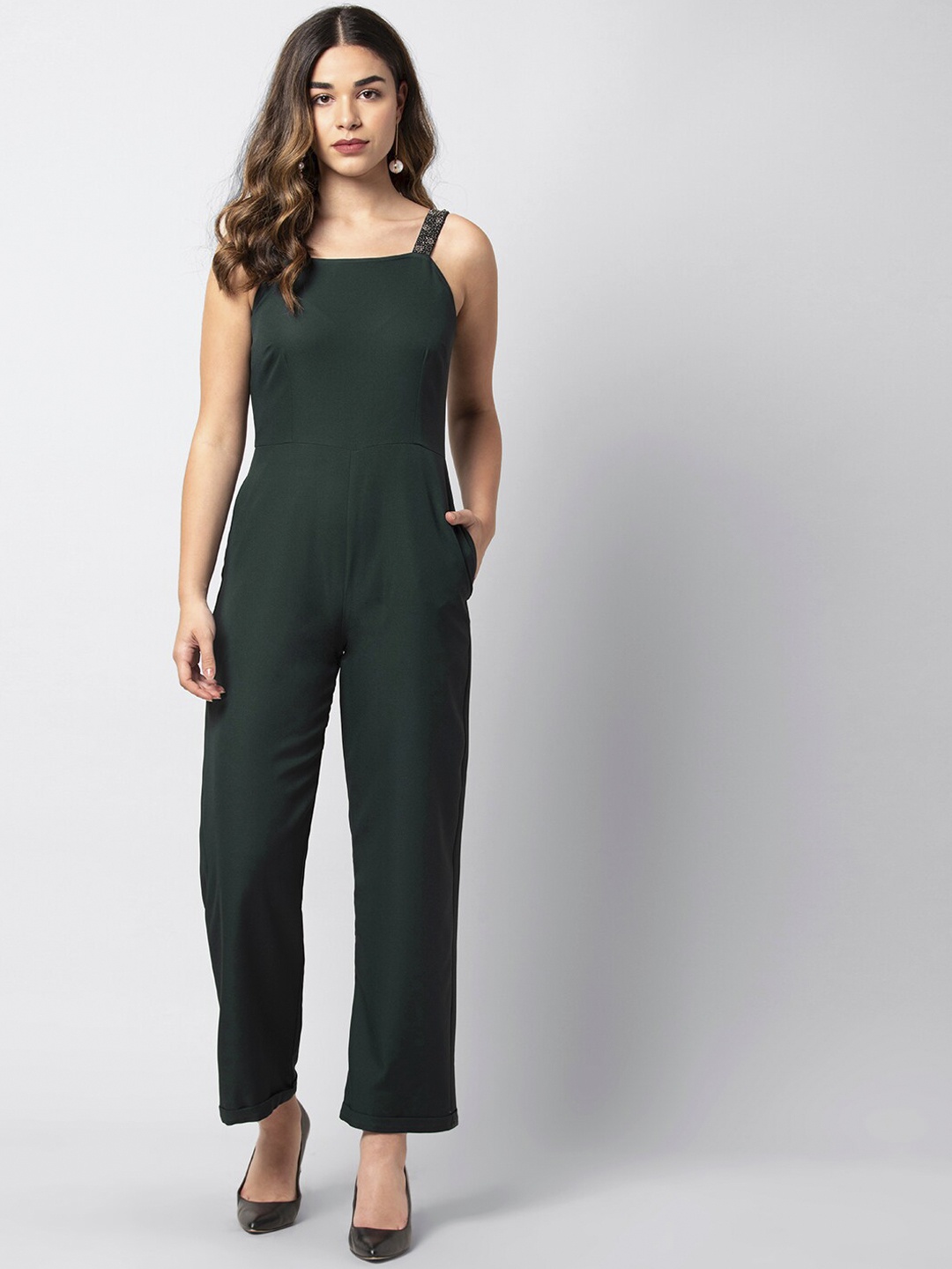FabAlley Women Green Solid Basic Jumpsuit