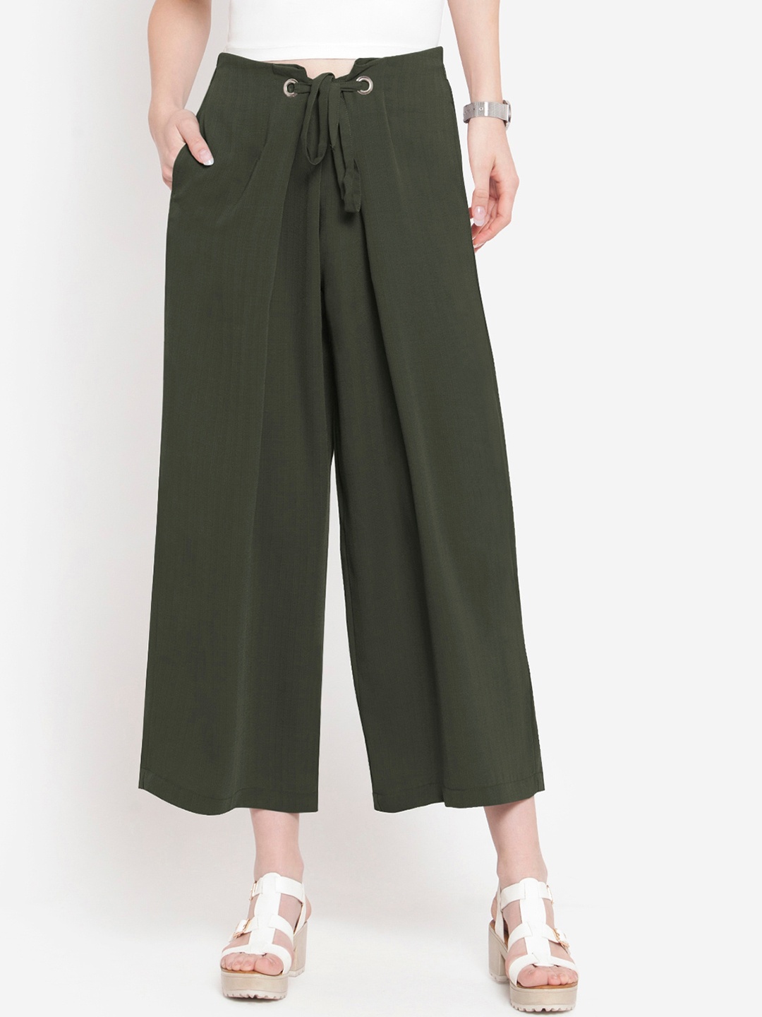 

Martini Women Olive Green Loose Fit Solid Culottes