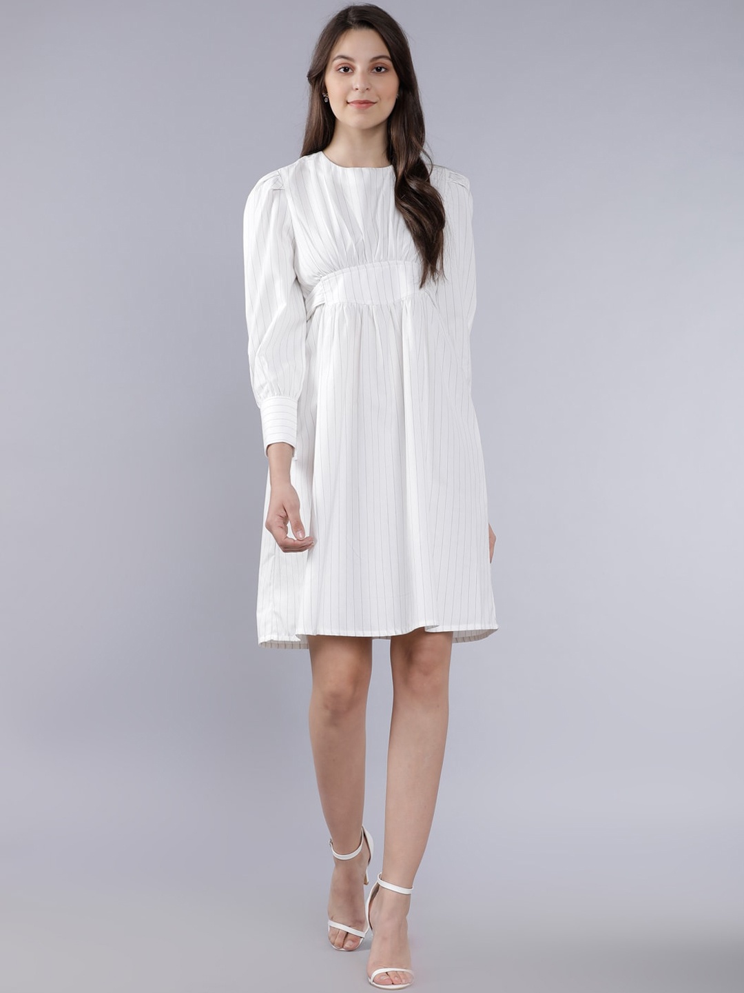 

Tokyo Talkies Women Off-White Striped Fit and Flare Dress