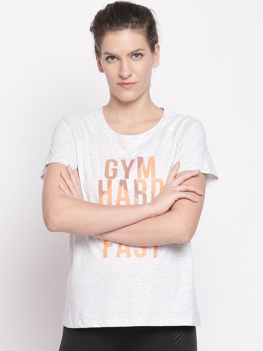

Ajile by Pantaloons Women Grey Melange & Orange Printed Top