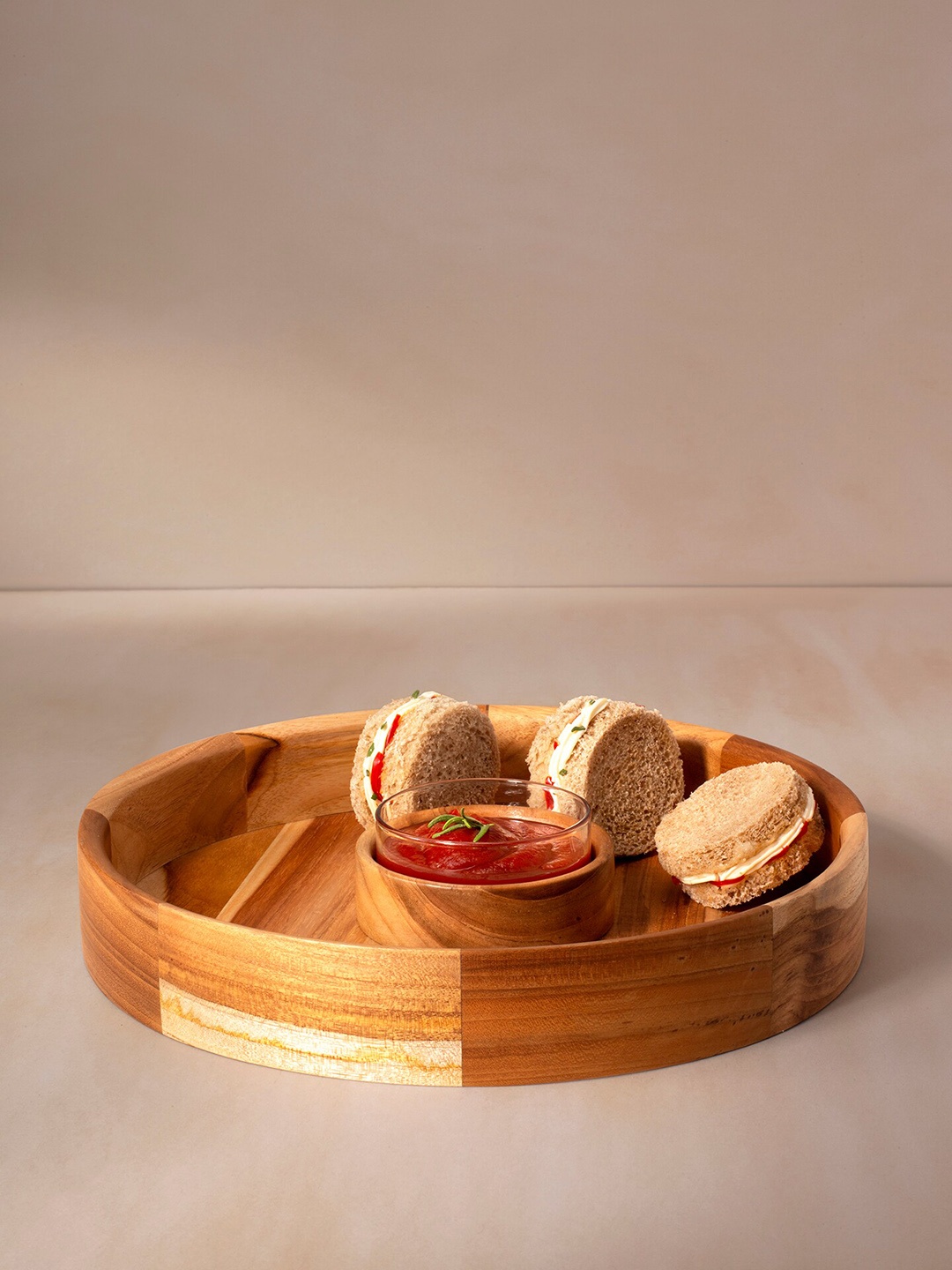 

ellementry Brown In Teak Wooden Chip & Dip Platter