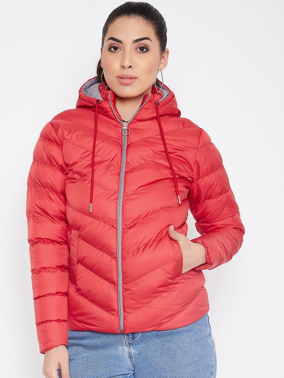 

PERFKT-U Women Red Solid Lightweight Padded Jacket