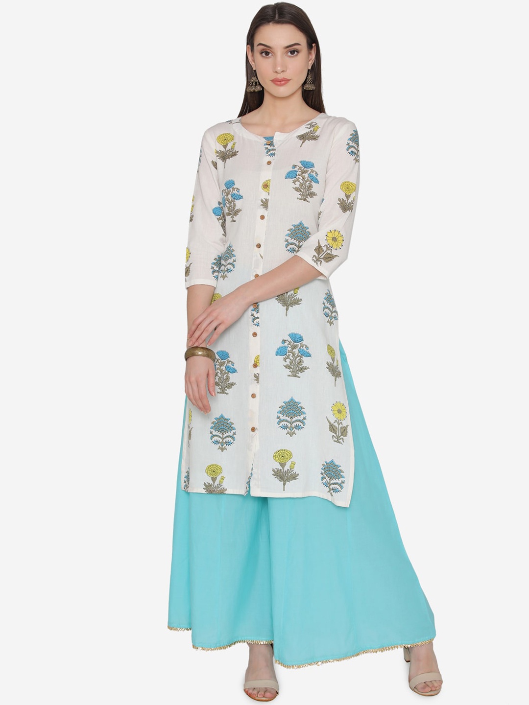 

Kifahari Women White & Blue Printed Kurta with Palazzos