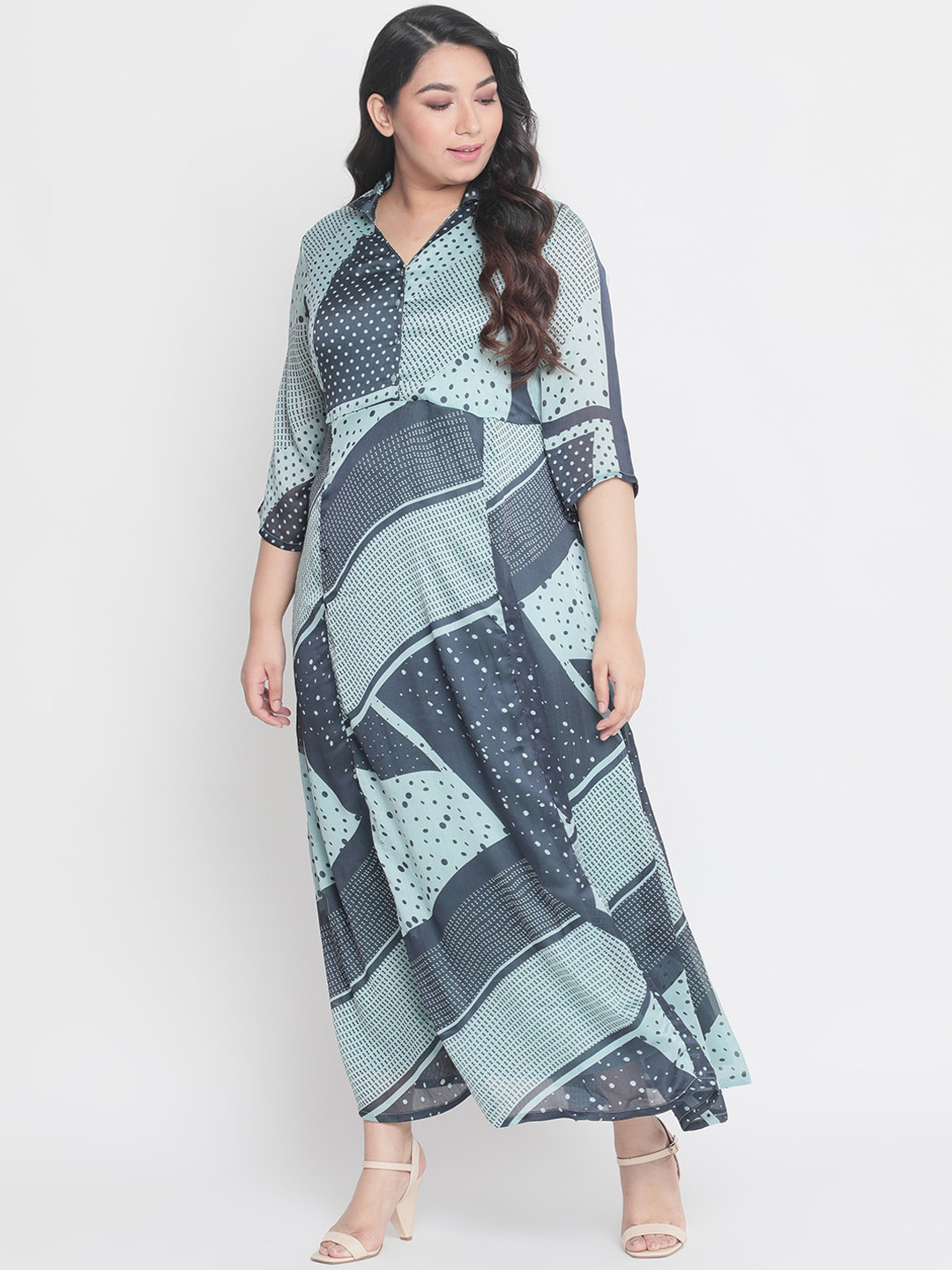 

Amydus Women Plus Size Blue Polka Dots Printed Maxi Dress